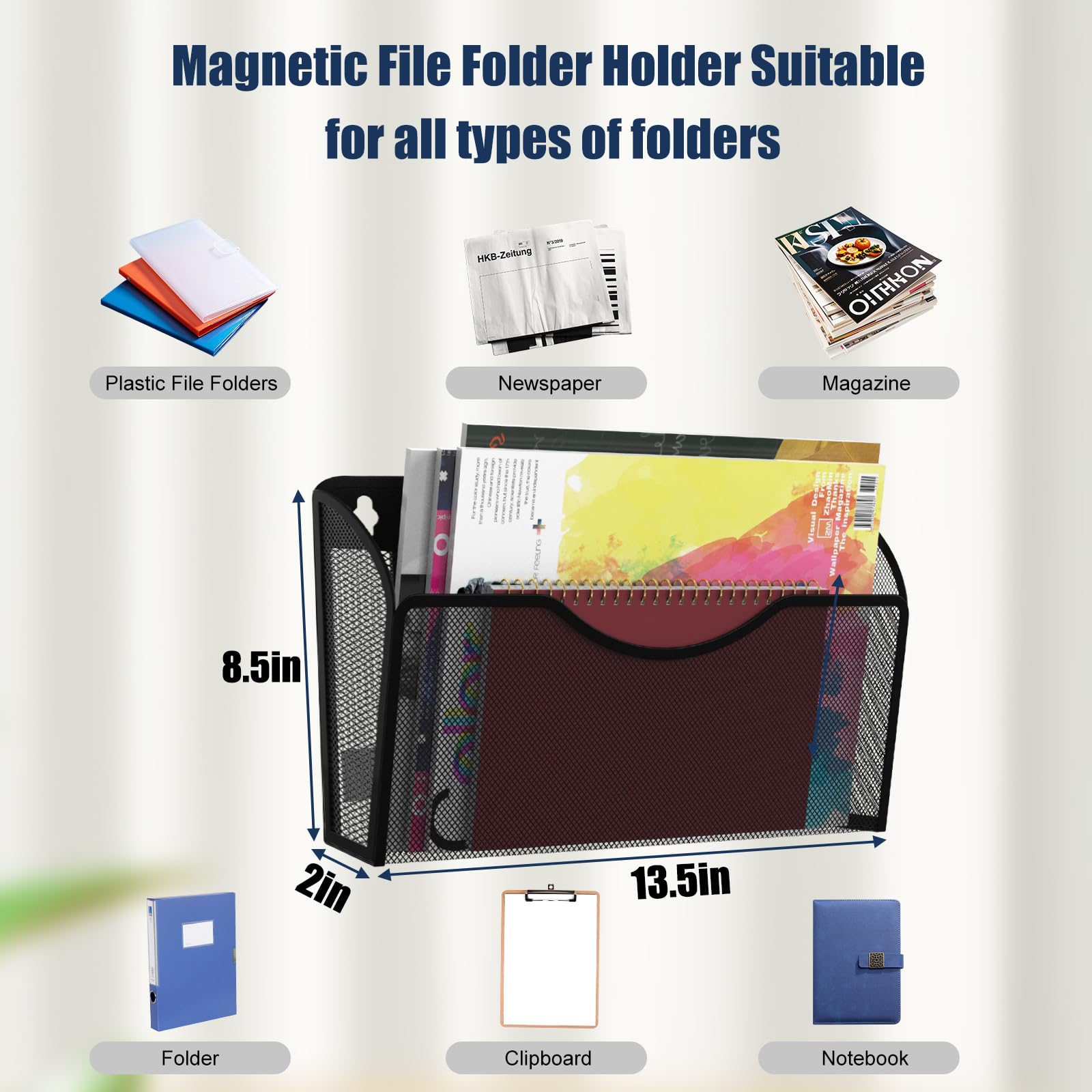 Portadocumenti magnetico con 3 tasche, organizer per cartelle portadocumenti, da appendere in ufficio, per schedari, porta carta magnetica, organizer per posta senza fori, per frigorifero, lavagna,