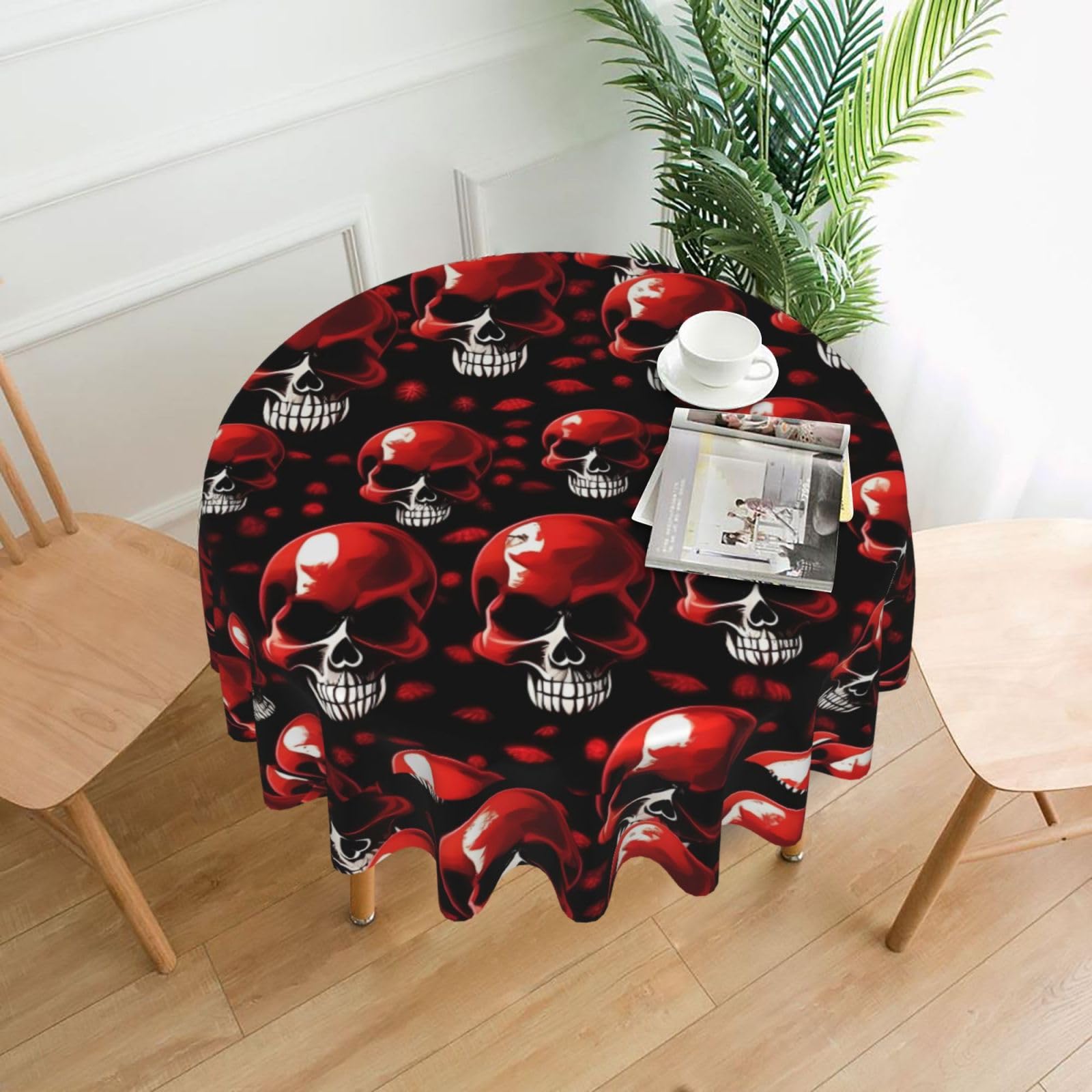 Nbtghga Red Skeletons Print Tablecloth Round Border Table Cloth Cover Decorative For Party Holiday Dinning Tabletop Home