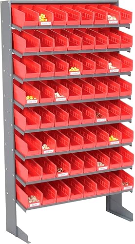 Miniatura 5 de Global Industrial Estante de piso, 8 estantes con (64) contenedores rojos de 4 pulgadas de ancho, 33x12x61