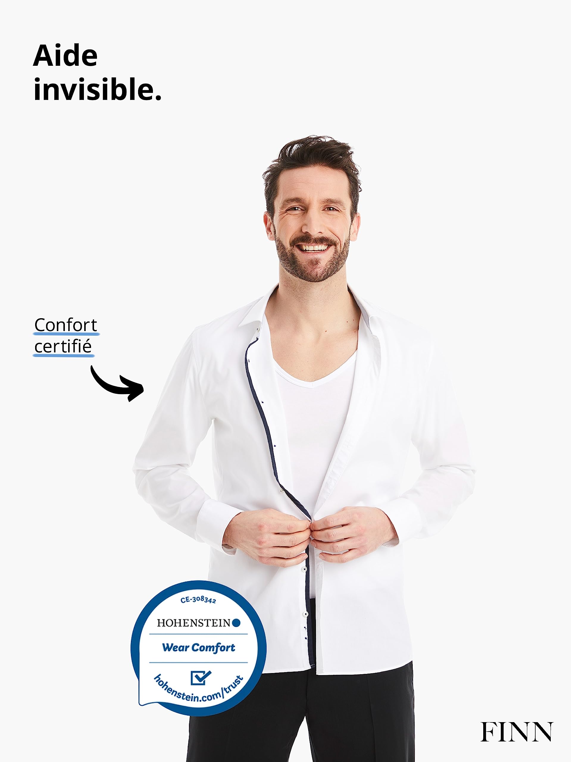 FINN T-Shirt Anti-Transpiration pour Hommes avec col en V et Patchs intégrés aux aisselles pour la Forte Transpiration - Maillot de Corps Contre Les odeurs et Les Taches de Sueur