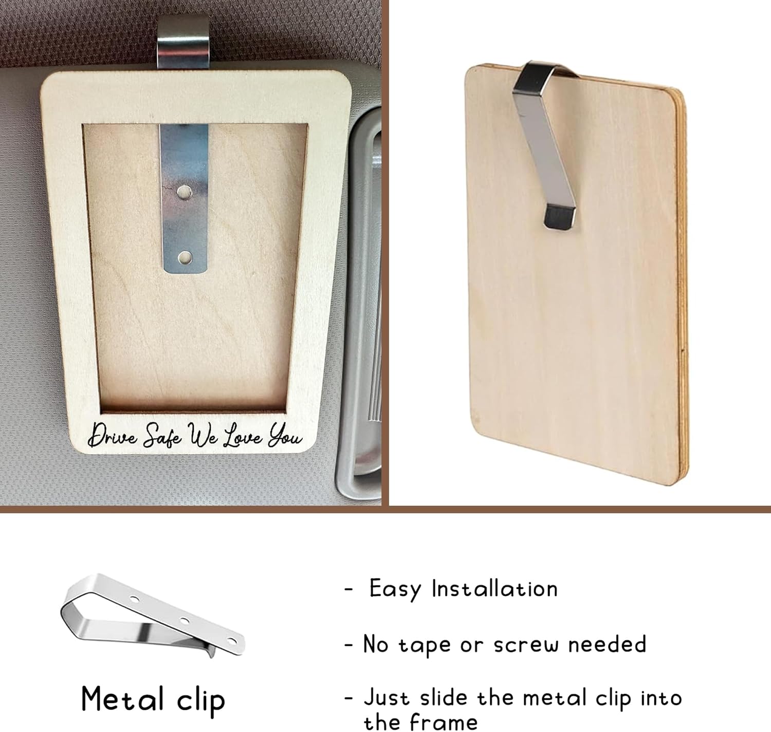 Drive Safe We Love You Visor Clip Photo Frame - Drive Safe Daddy Car Visor Photo Clip For Dad, Mom, Husband - Car Accessories For Men, Women - Cars Picture Frame With Clips - Best Dad Ever Gifts - Image 2