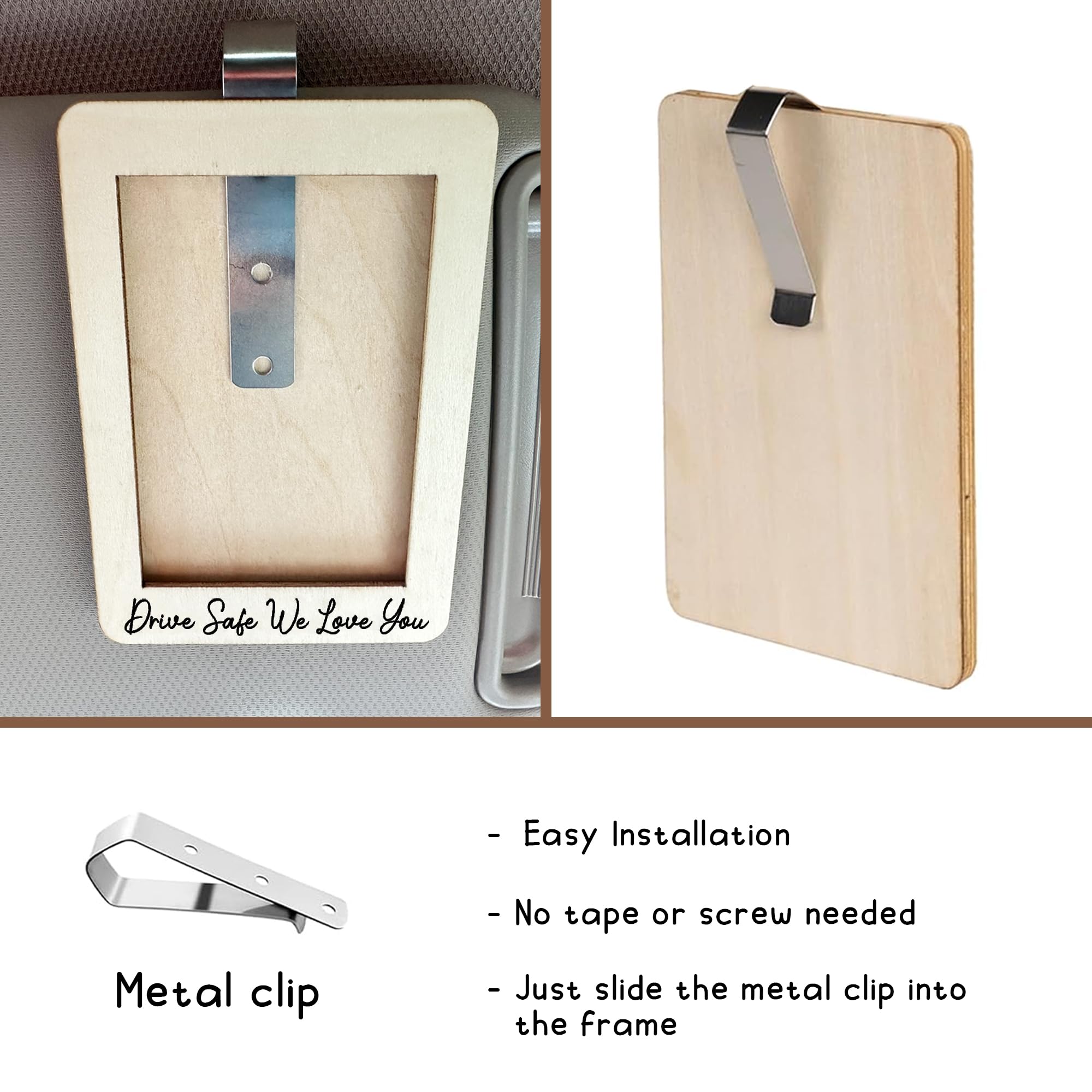 Drive Safe We Love You Visor Clip Photo Frame - Drive Safe Daddy Car Visor Photo Clip For Dad, Mom, Husband - Car Accessories For Men, Women - Cars Picture Frame With Clips - Best Dad Ever Gifts