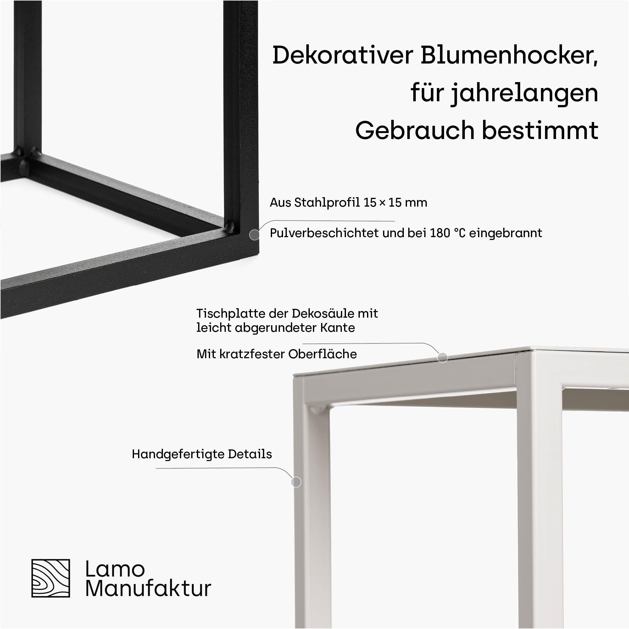 LAMO Manufaktur Blumenständer Metall Schwarz 28 cm | Pflanzensäule für Innenräume - Wohnzimmer, Schlafzimmer | Blumenständer modern zur Hochzeit, Sockel für Skulpturen und Deko, kleiner Blumenhocker