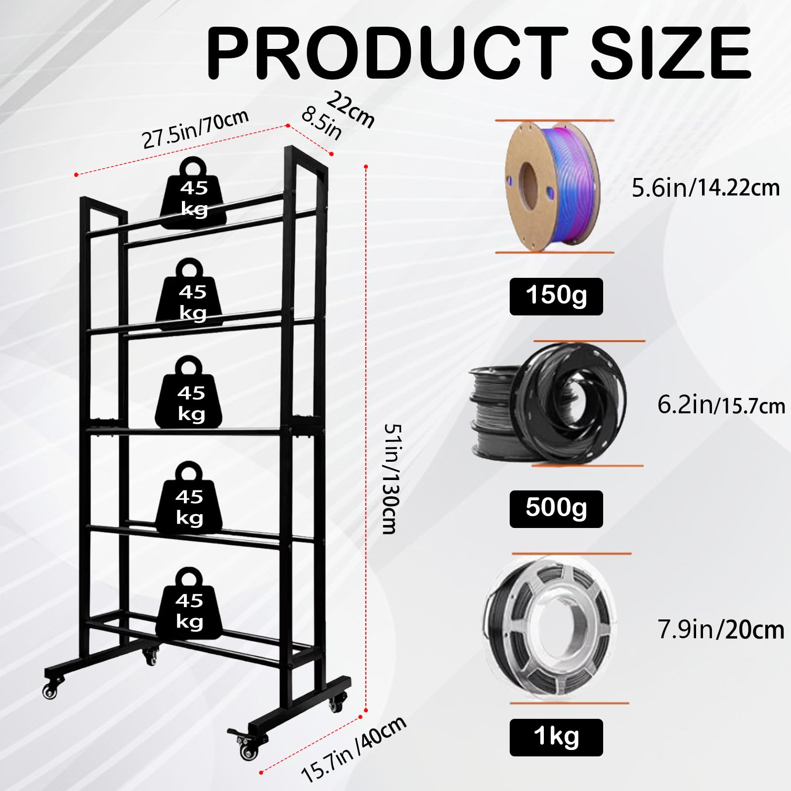 Estante De Almacenamiento De Filamentos De 5 Niveles Para Impresoras 3d, 130x70x22cm, Soporte De Almacenamiento Para Filamentos De ImpresióN 3d Compatible Para Pla, Abs, Petg, Tpu, Madera