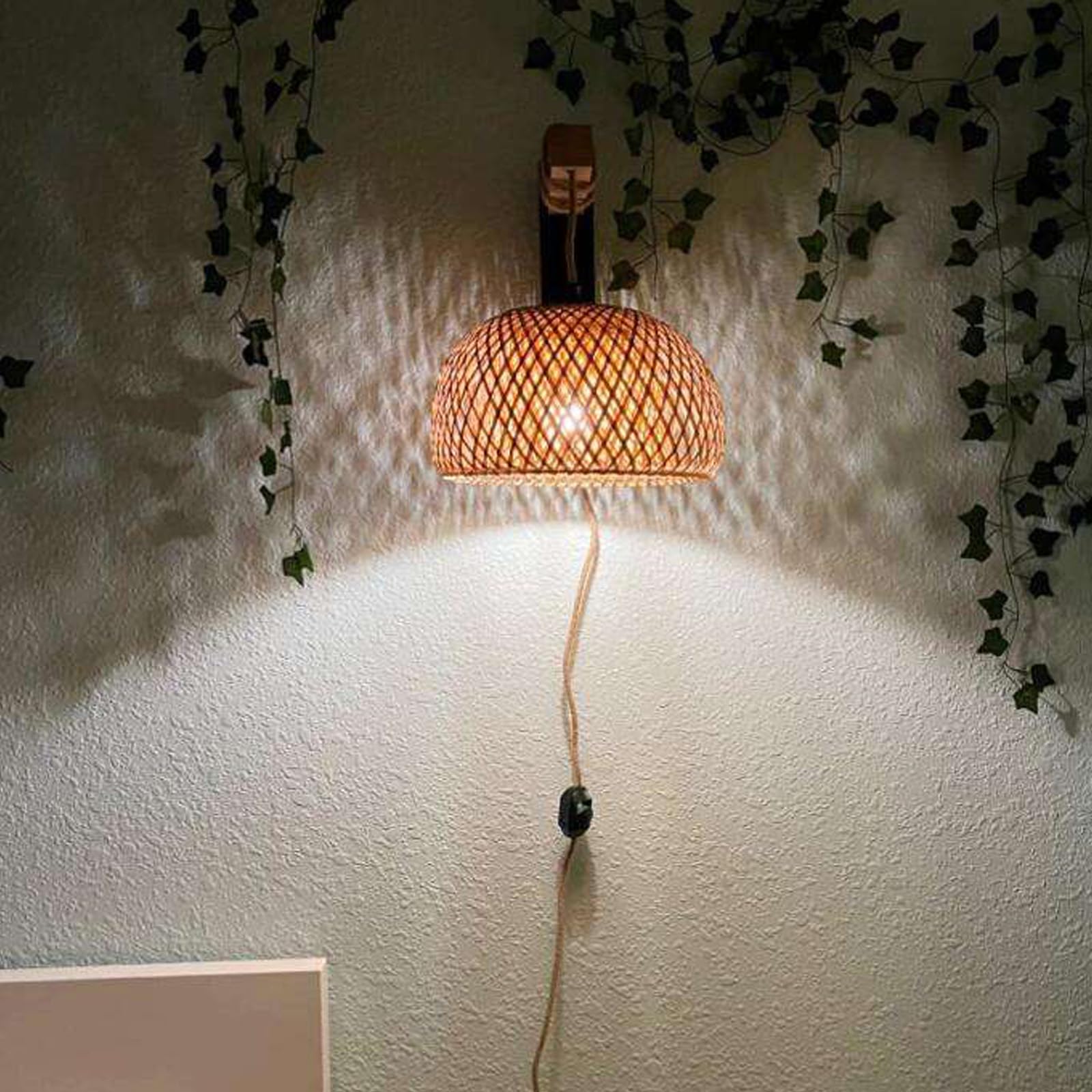 E27 lampa ścienna z przełącznikiem i wtyczką, oświetlenie ścienne, kabel, vintage, przemysłowa, lampka nocna, drewniana lampa ścienna do sypialni, salonu, korytarza, jadalni (bez żarówki) (C)