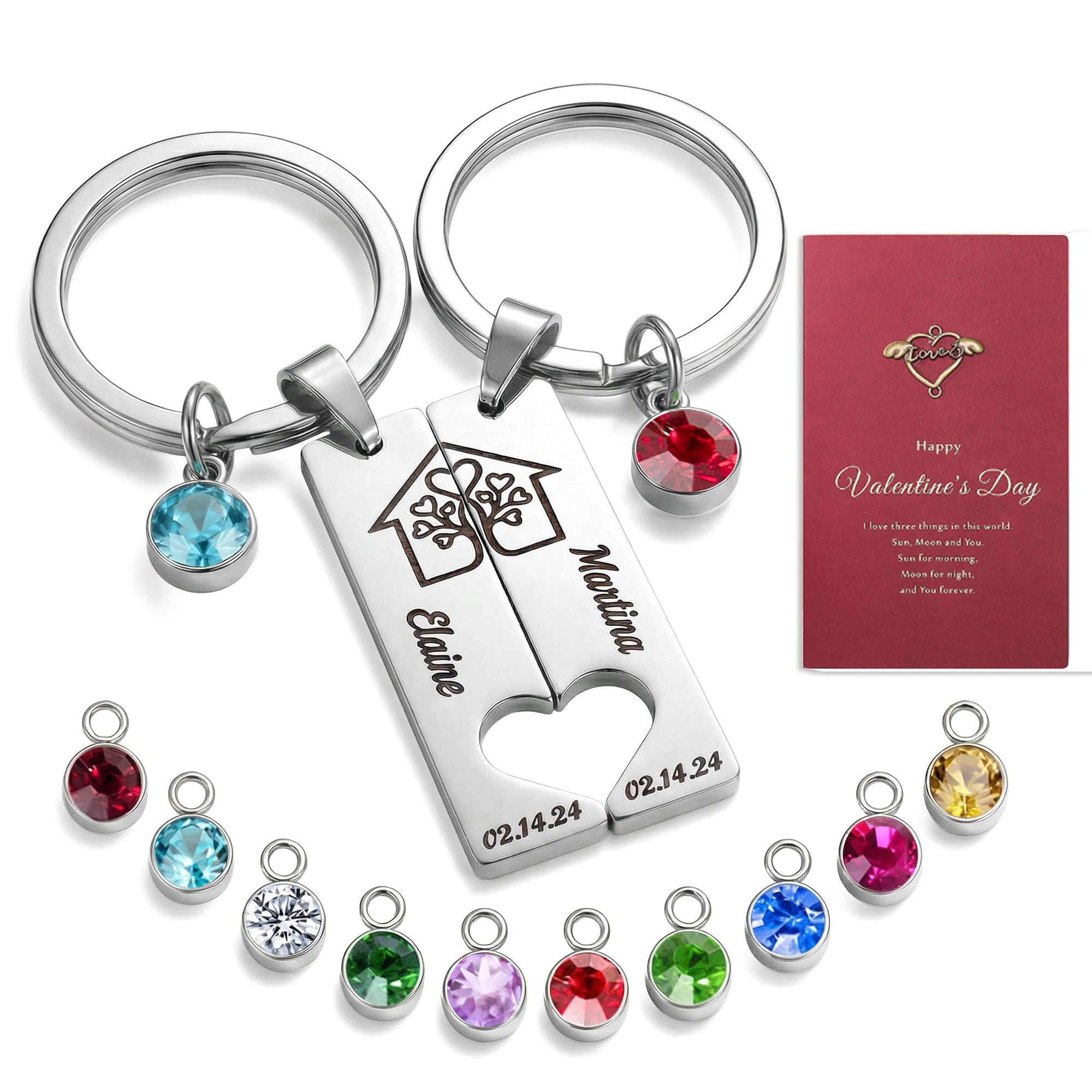 Fanery Sue Couples Keyrings,Valentines Gifts for Boyfriend Girlfriend Custom Keychain with Name/Text Matching Keyrings,Present for Husband Wife Wedding Anniversary Birthday(Silver Matching Heart)