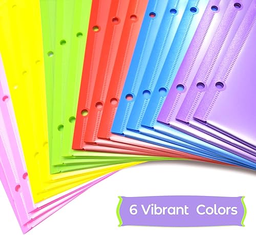 Miniatura 5 de WOT I Carpetas plásticas resistentes con bolsillos frontales transparentes - paquete de 6, carpetas extra gruesas con bolsillos y agujeros para