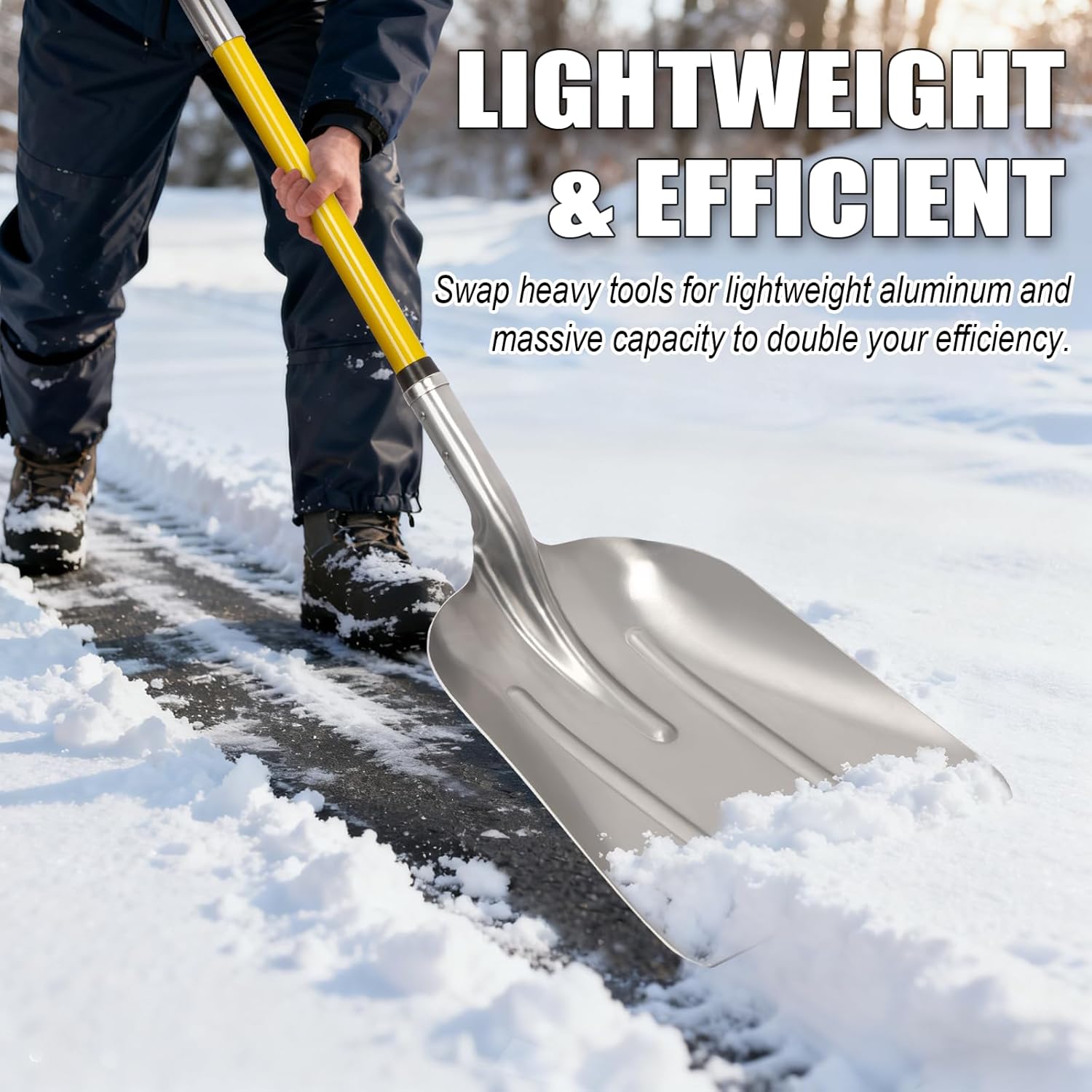 Snow Shovel for Driveway, Large Capacity Aluminum Shovel for Snow Removal with Fiberglass Handle, 56 Inches