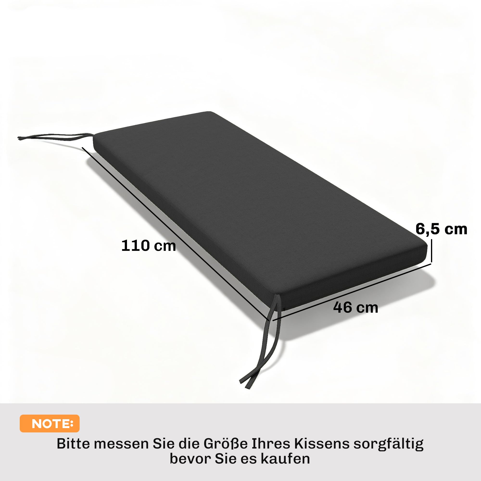 Outsunny Cuscino per panca, 110 x 46 x 6,5 cm, con nastri, per esterni, impermeabile, UPF30+, cuscino per panca, cuscino per mobili da giardino, panca, grigio scuro