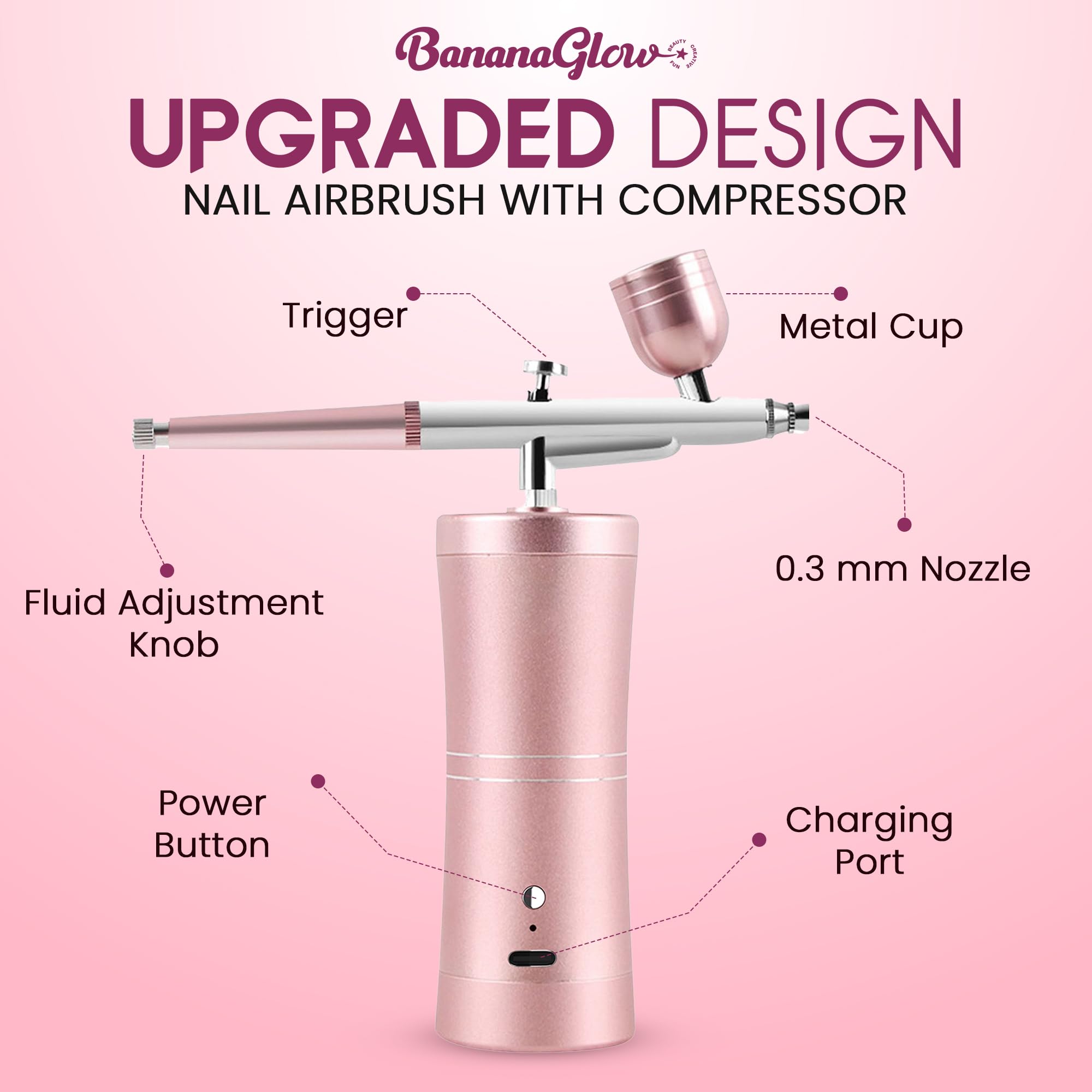 Nagel-Airbrush-Set mit Kompressor, wiederaufladbar, kabellos, professionelles Airbrush-Set mit 0,3 mm Düse und Reinigungswerkzeugen für Nagelkunst, Make-up, Malerei, Kuchendekoration
