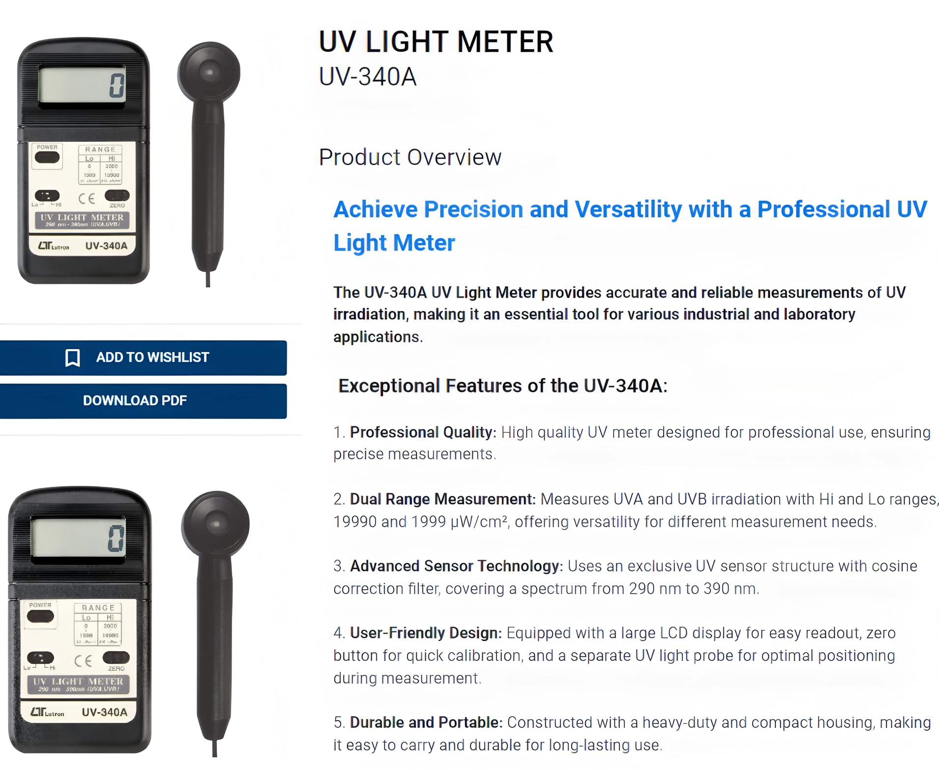 i-POOK UV-Lichtmessgerät, UV-340 A, UV-Messgerät, misst UVA- und UVB-Bestrahlung mit Hi- und Lo-Bereichen, ultraviolette Strahlungsleistungsintensität, Strahlungsdichte, Ablehnungsrate, hergestellt in