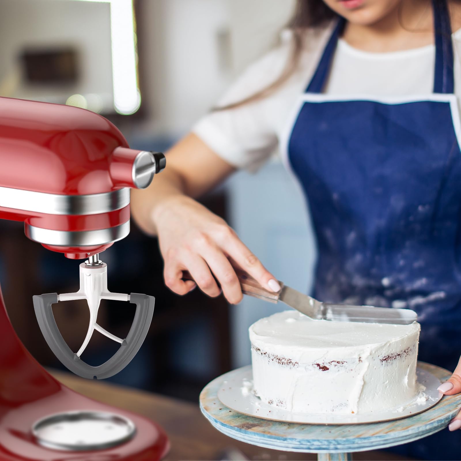 Sbattitore con Bordo Flessibile per KitchenAid 4,5-5 Quart, Accessori per KitchenAid Sbattitore a Pale Piatte con Raschiatore, Lavabile in Lavastoviglie