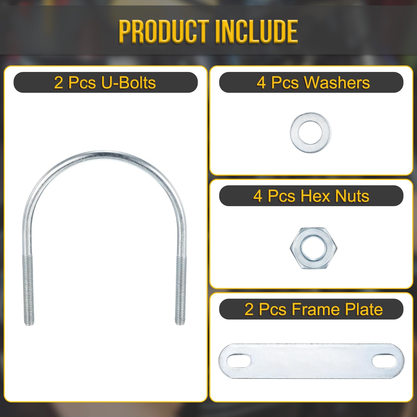 DTGN M6x77x99mm U Bolts Round Kit, 2Set, Carbon Steel U-Bolt Kit with Nuts, Washers, Frame Plate, Good for Pipe Trailer - Image 3