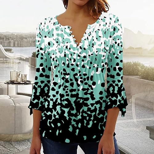 Miniatura 2 de Ceboyel Blusa tipo túnica con estampado floral para mujer, con botones, estilo Henley, manga codero, casual, ropa de moda para mujer