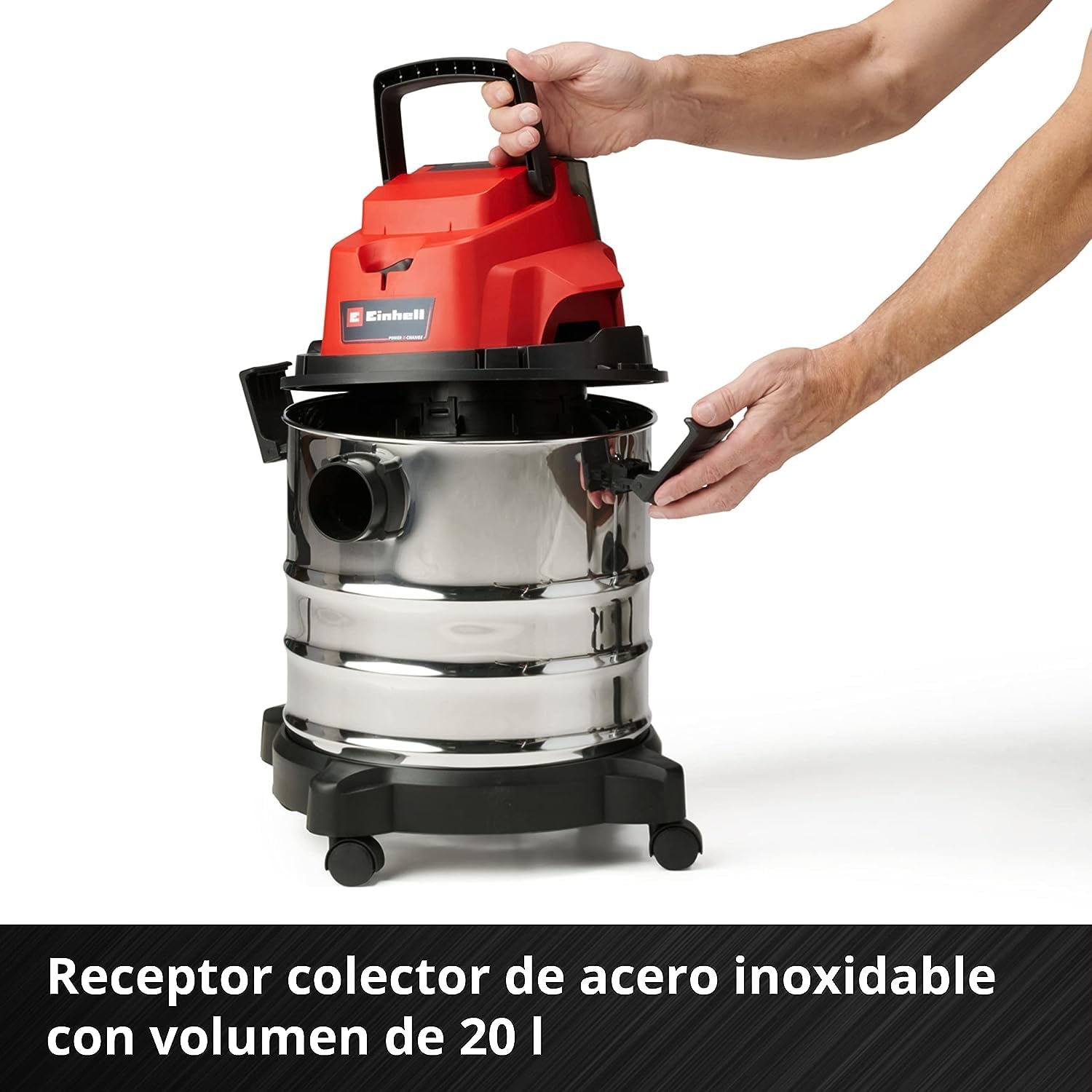 Einhell Aspirador seco-húmedo (Iones de Litio, 86 Db Potencia Sonora, 8 kPa, 20 L, Recipiente de Acero ino x idable, 1,5 m de Manguera de aspiración, sin batería)
