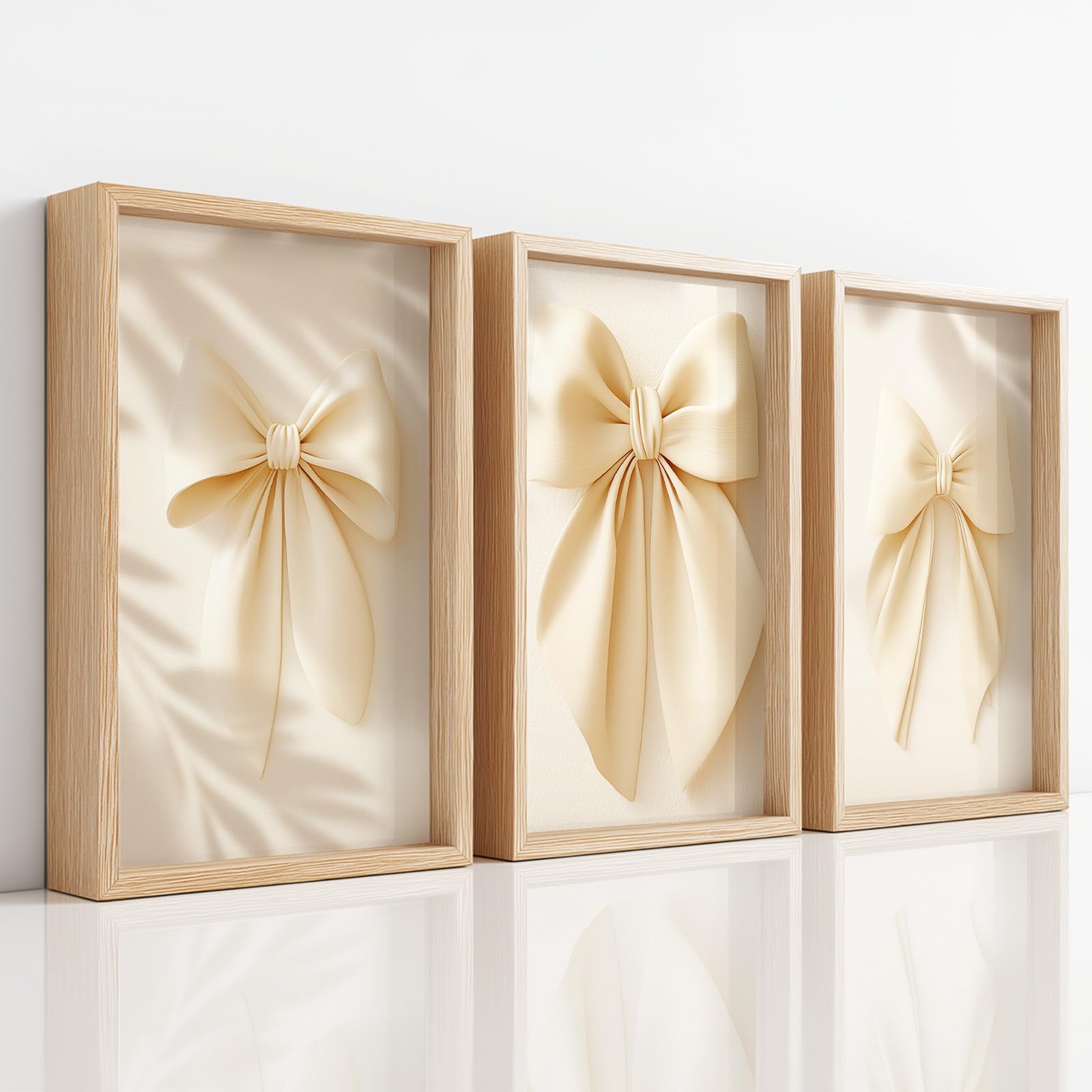 Generisch 3 piezas de arte de pared pósteres, románticos estéticos murales para sala de estar o dormitorio, decoración de pared suave y delicado lazo en blanco cremoso, cuadros en lienzo 42 x 59,4 cm