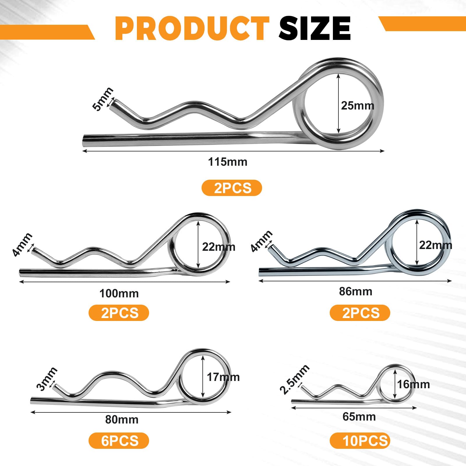 Coppiglie a Molla 2.5 mm 3 mm 4 mm 5 mm, 22 Pezzi per Trattore