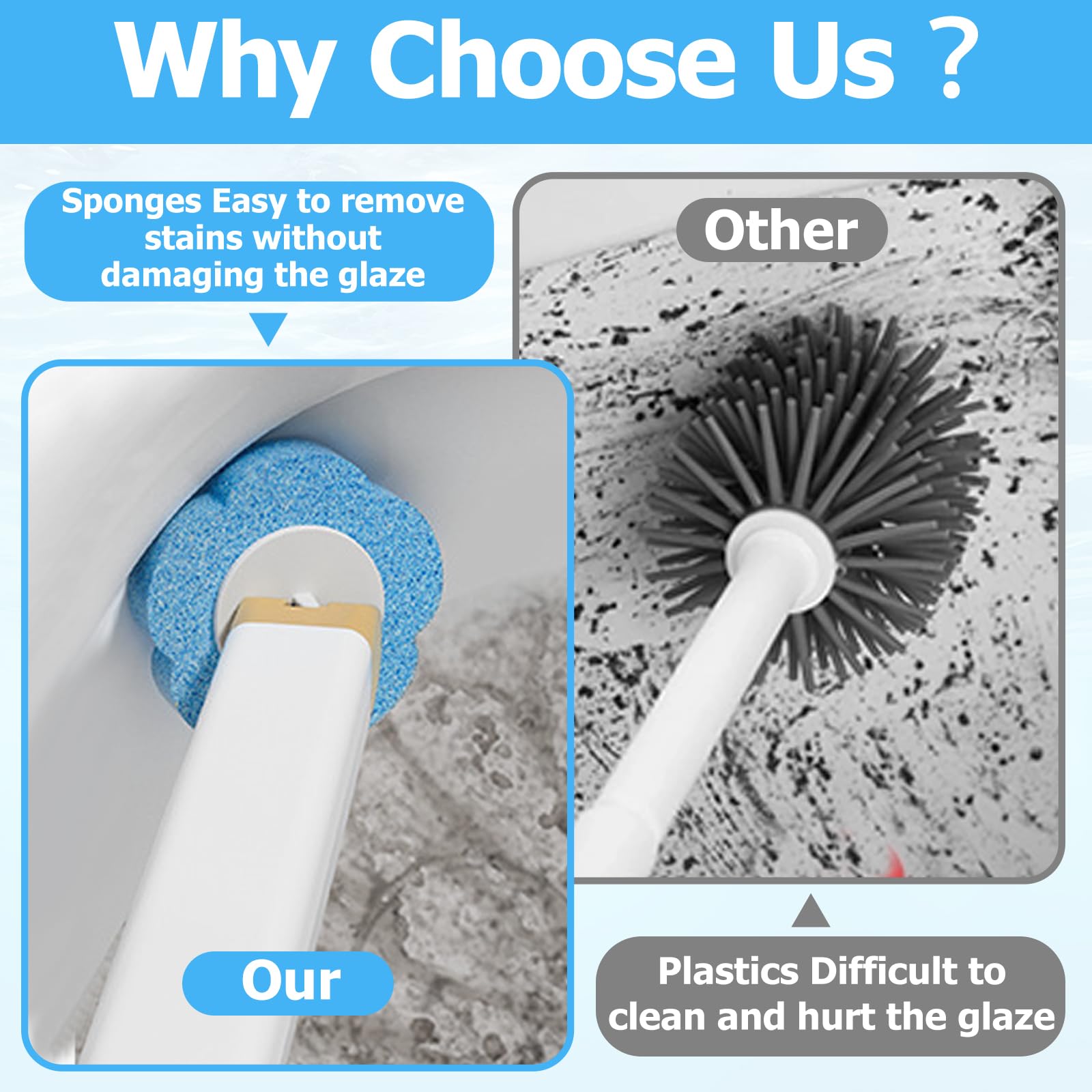 Toilet Wand Kit, Disposable Toilet Brush with 60 Refills, Blue, 5.5cm - Image 5