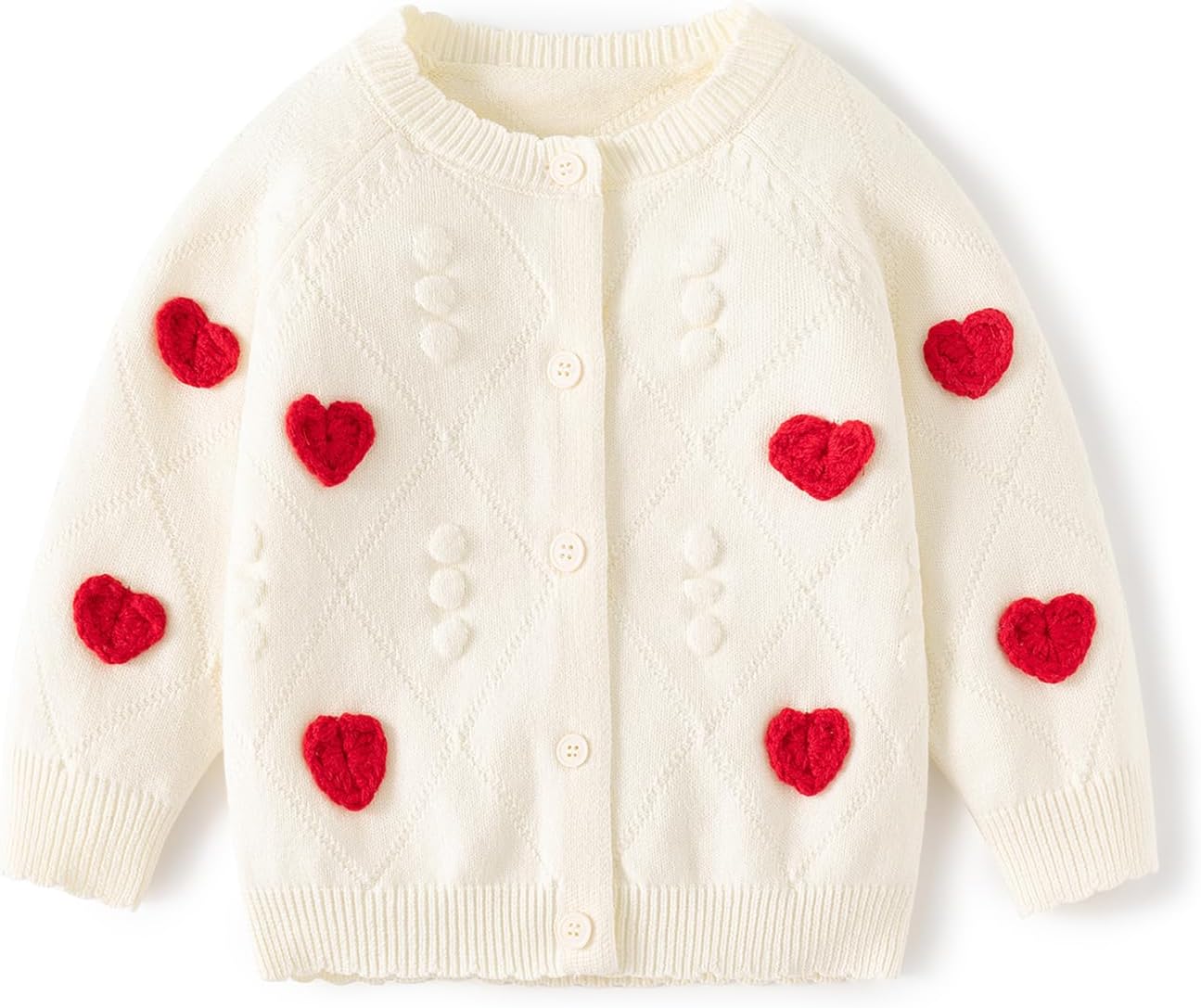 Cute Baby Girls Hearts Knit Cardigan Sweater, Toddler Loose Long Sleeve Shirts Warm Tops for Fall Winter Love Design