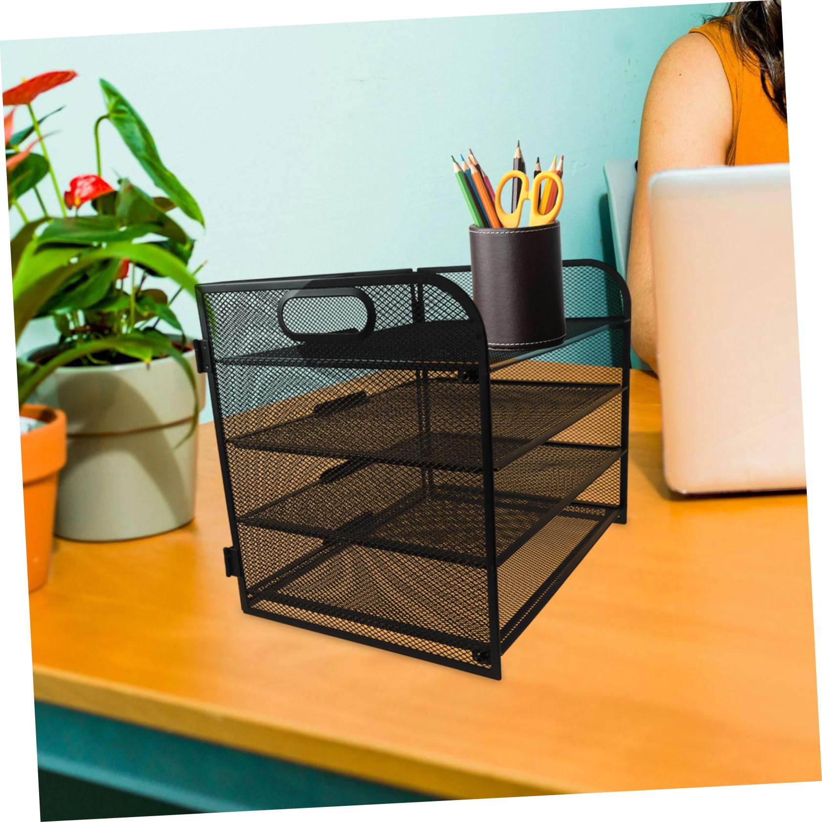 SEWACC 4stufe Stöckiger Papierorganizer für Schreibtisch Metall-dokumentenablage Aktenordner mit Griffen Schreibtischaccessoires Postablage für Theke Bücherregal für Klassenraum