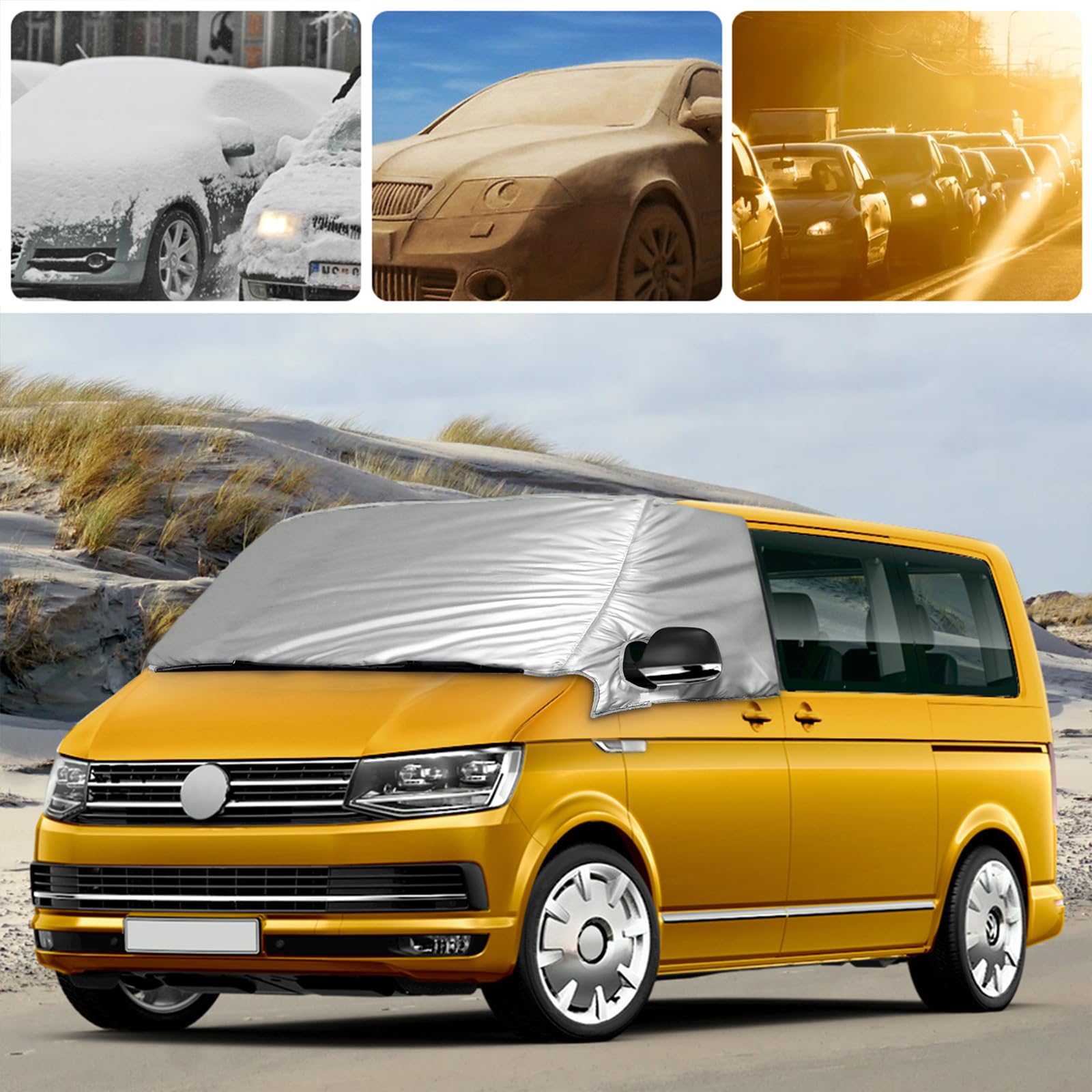 Copertura Termica Esterna per Parabrezza VW Transporter T6 Antigelo Pieghevole Argento