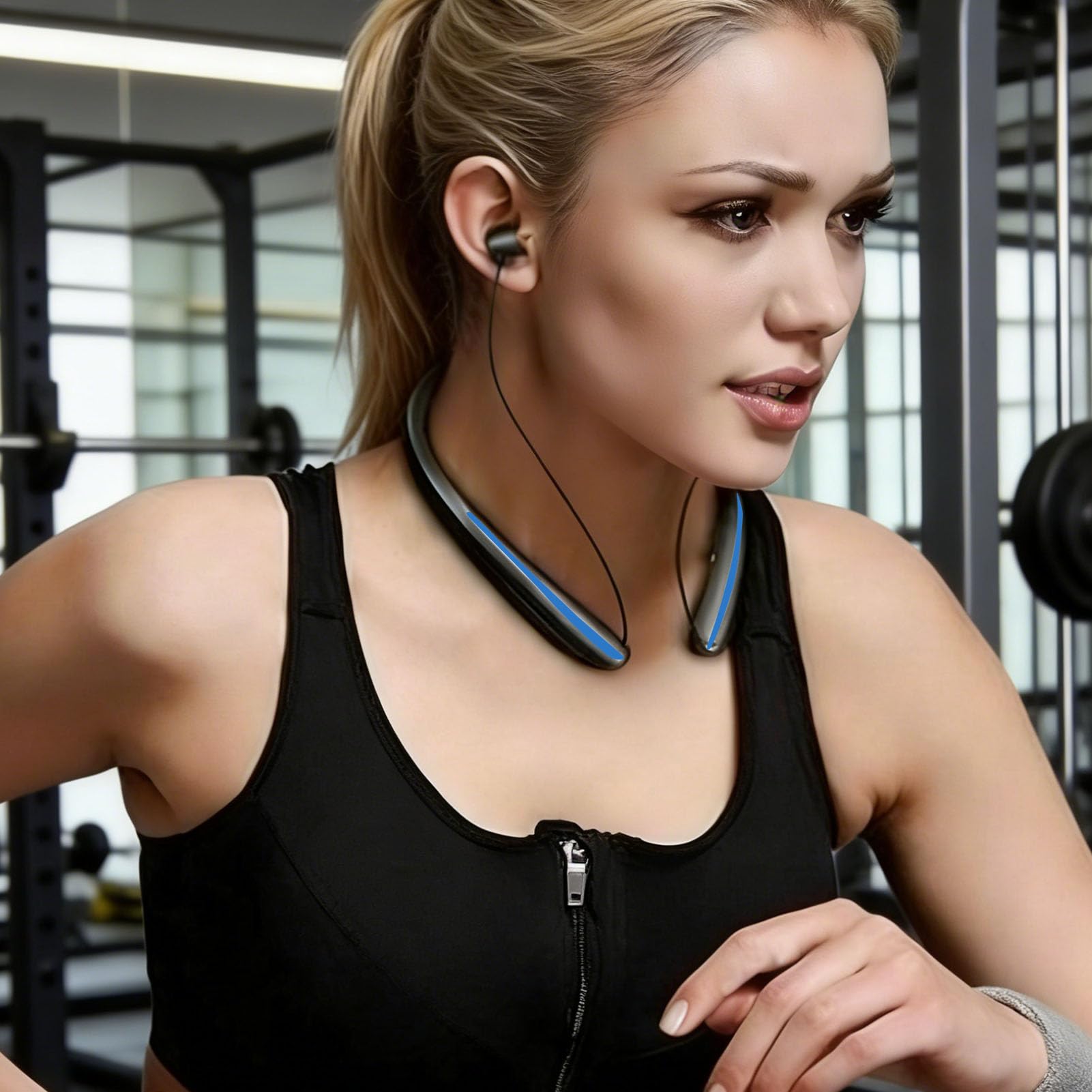 Dpofirs Cuffie Bluetooth Wireless Intrauricolari, Auricolari Bluetooth con Archetto da Collo con Microfono, per Sport, Corsa, Palestra, Viaggi, Riproduzione 24 Ore su 24, Connessione (BLUE)