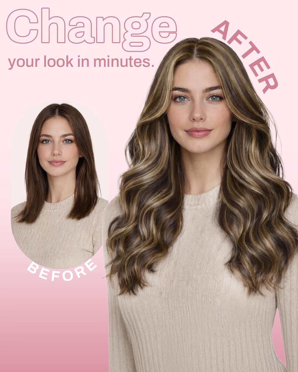 Moresoo Genius Clip in Hair Extensions, Seamless Invisible PU Weft, 20 Inch 130g 7Pcs, Real Human Hair, # P4/27 Medium Brown to Warm Caramel