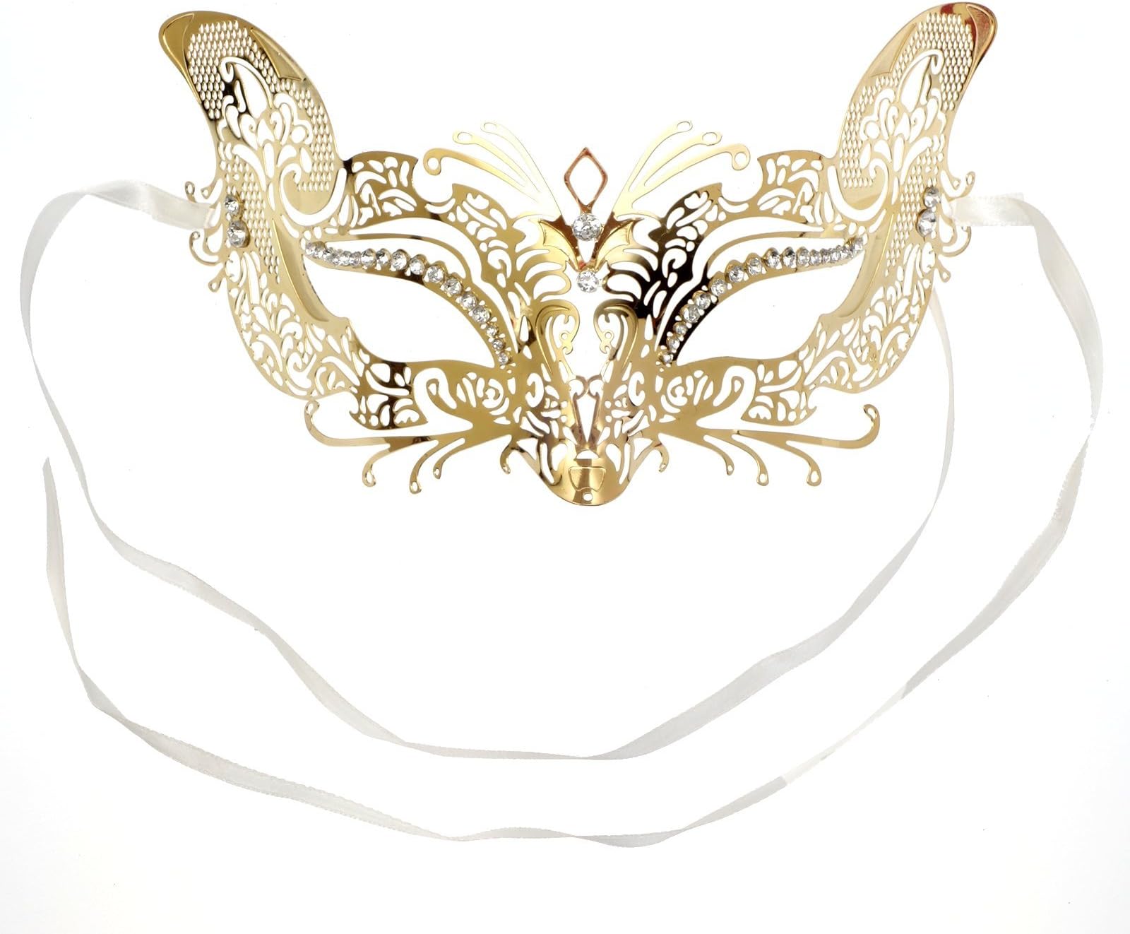 ILOVEMASKS Venetian Fox Masquerade Mask with Rhinestones - Gold