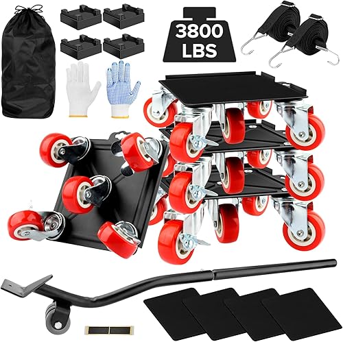 Carrito de muebles con 5 ruedas, juego de elevador de muebles, carrito móvil resistente con capacidad de 3800 libras, ruedas de goma giratorias de