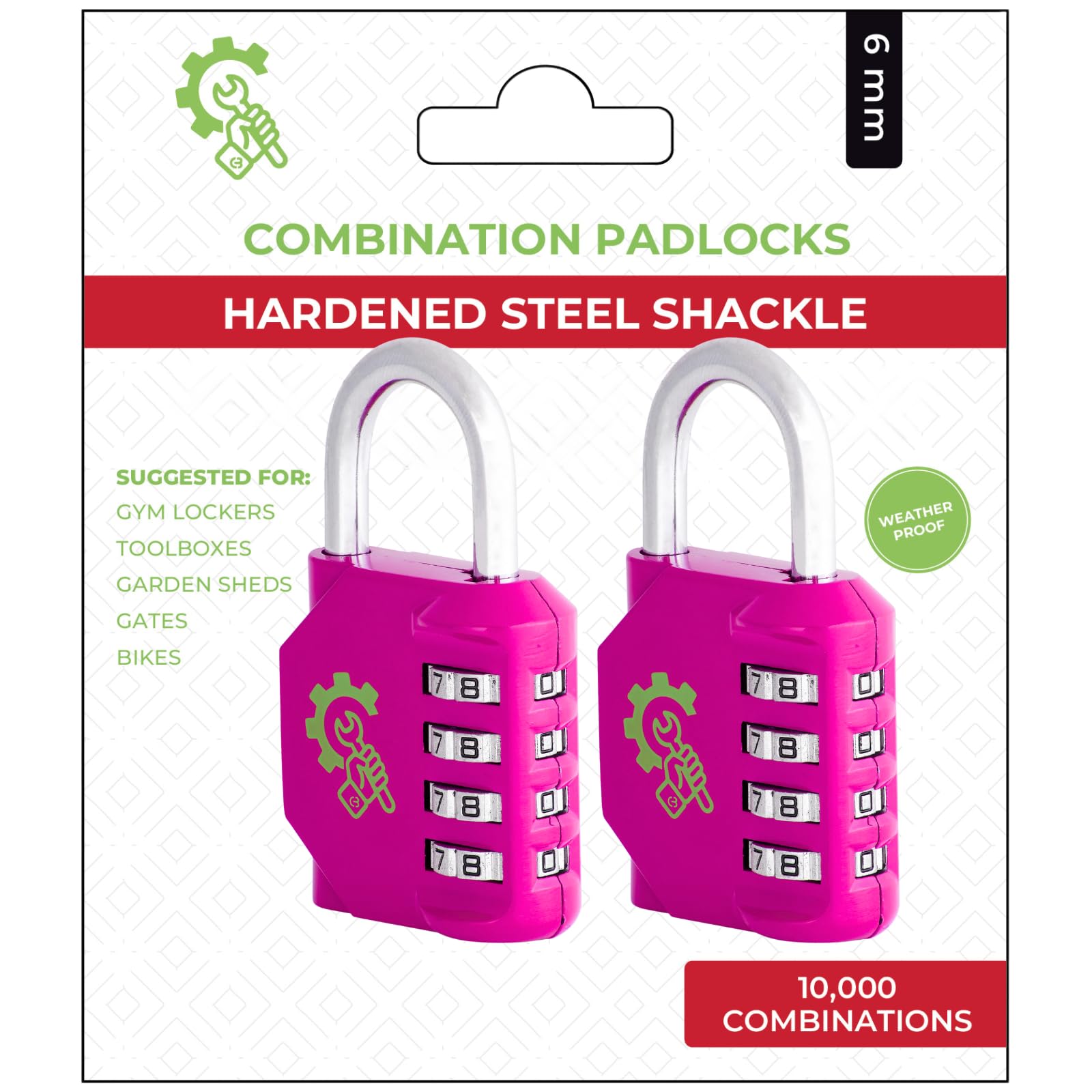 Spanner In The Works Pink,Pink Spanner In The Works® | Padlocks With Code | 4 Digit Weatherproof Combination Padlock Outdoor | Gym Locker Padlocks (Pack Of Two, Pink Coded Number Locks)