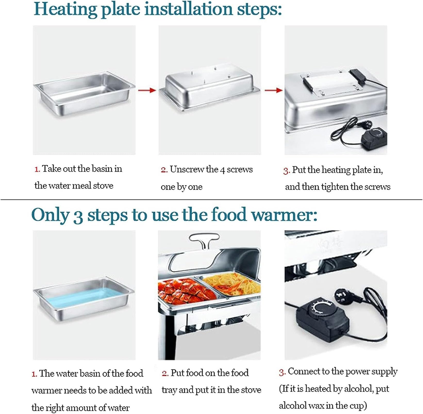 Chafing Dish Scaldavivande Elettrico Acciaio Inox, 13L Scaldavivande Contenitore Scalda Cibo per Ristorante Festa, Stufa Isolante Quadrata per Hotel