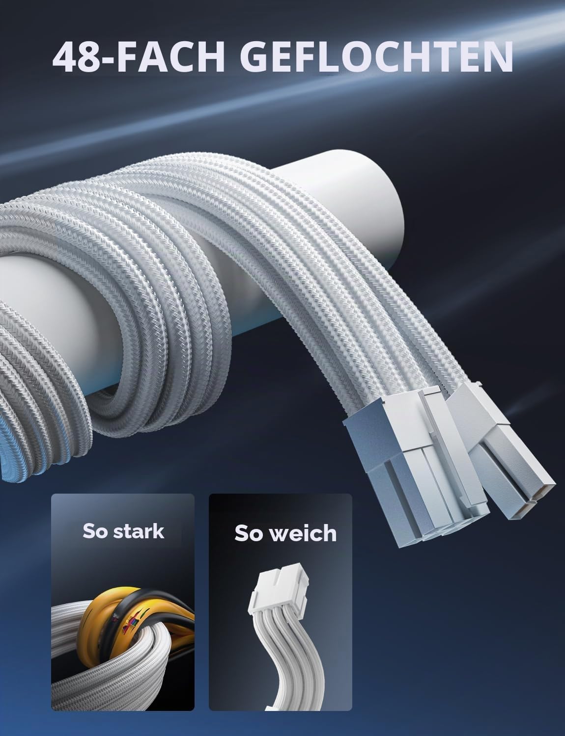 AsiaHorse Aktualisierung 16AWG PC-Netzteil Verlängerungskabel, Sleeved Cable Kit für PC/GPU/CPU, PSU Kabelverlängerung, Extensions Kabel mit Kabelkämmen,24PIN/(6+2) PIN/(4+4) PIN, 30CM, Snow Weiß