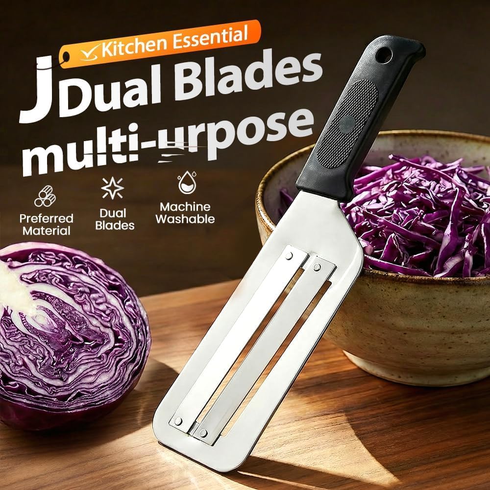 2026 Upgraded Stainless Steel Cabbage Cutter & Vegetable Slicer – Multifunctional Cortador de Repollo for Shredded Cabbage, Sauerkraut, Carrots & More, with Silicone Finger Grips (Black)