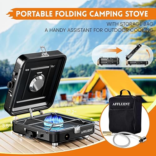 Miniatura 2 de AFFLUENT Estufa de camping de propano de 2 quemadores con parrilla y bolsa de almacenamiento, un imprescindible - Propano! Plegable, con dos