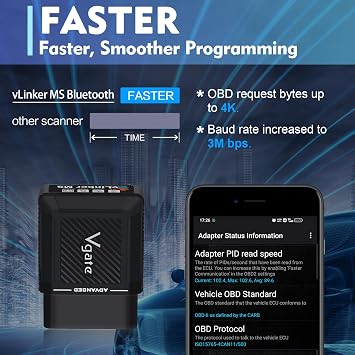 Vgate vLinker MS Bluetooth OBD2 Car Scan Tool for iPhone/iOS, Android & Windows, Supports Multiple CAN Protocols (GMLAN, MS CAN, CH CAN, LS CAN)
