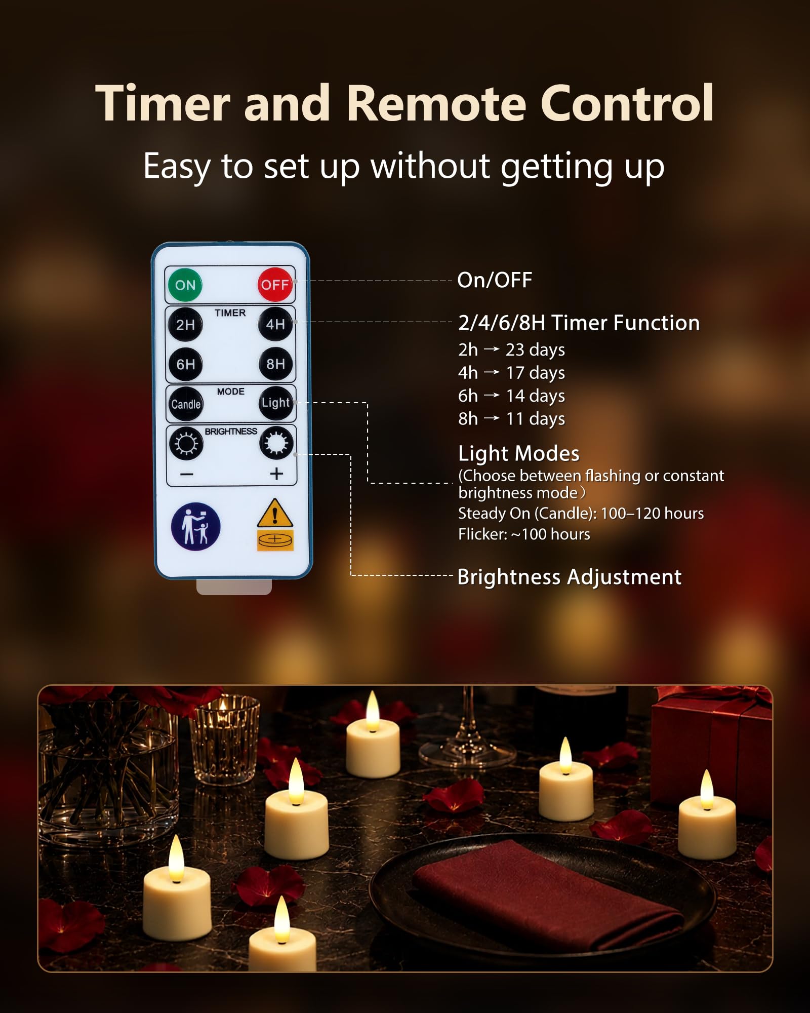 AMAGIC Candele a distanza con base ricaricabile elettrica 2/4/6/8H Timer