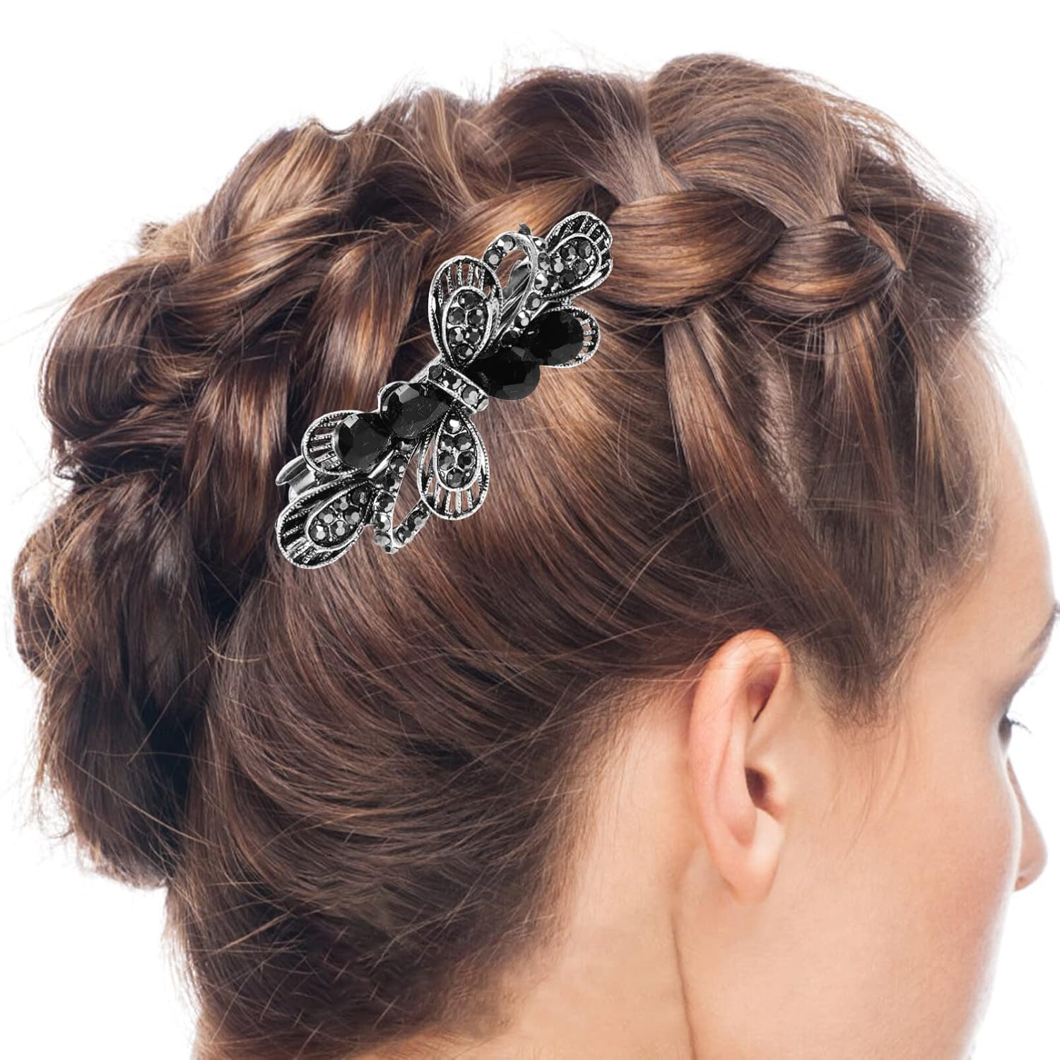 minkissy Black Rhinestone Hair Clips Crystal Butterfly Hair Barrettes Bows Hair Barrette Spring Hair Barrettes Hair Clip Metal Accessories for Women - Image 3