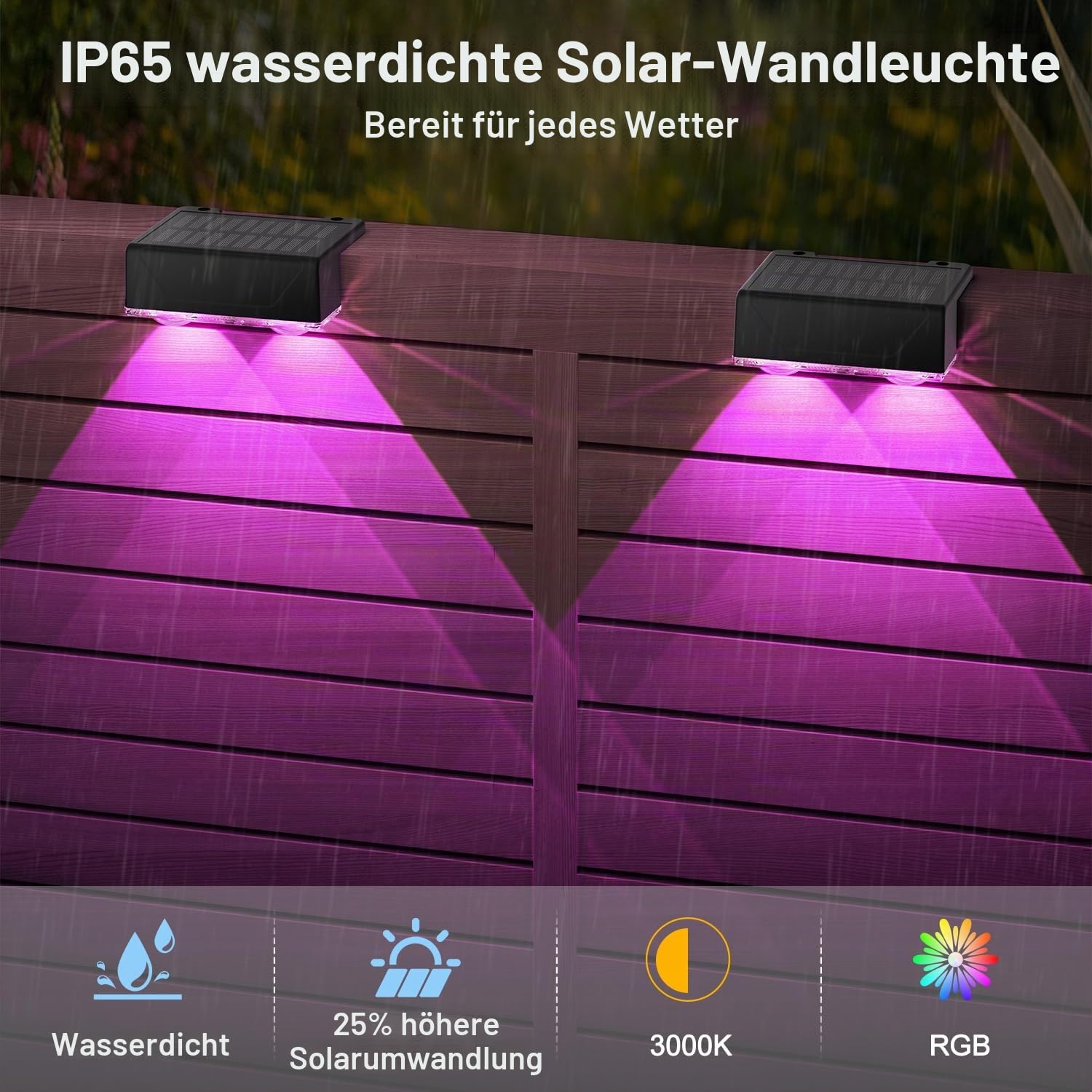ELLASAY Solar Wandleuchte Außen Garten IP65 Wasserdicht 8 Stück mit Linse