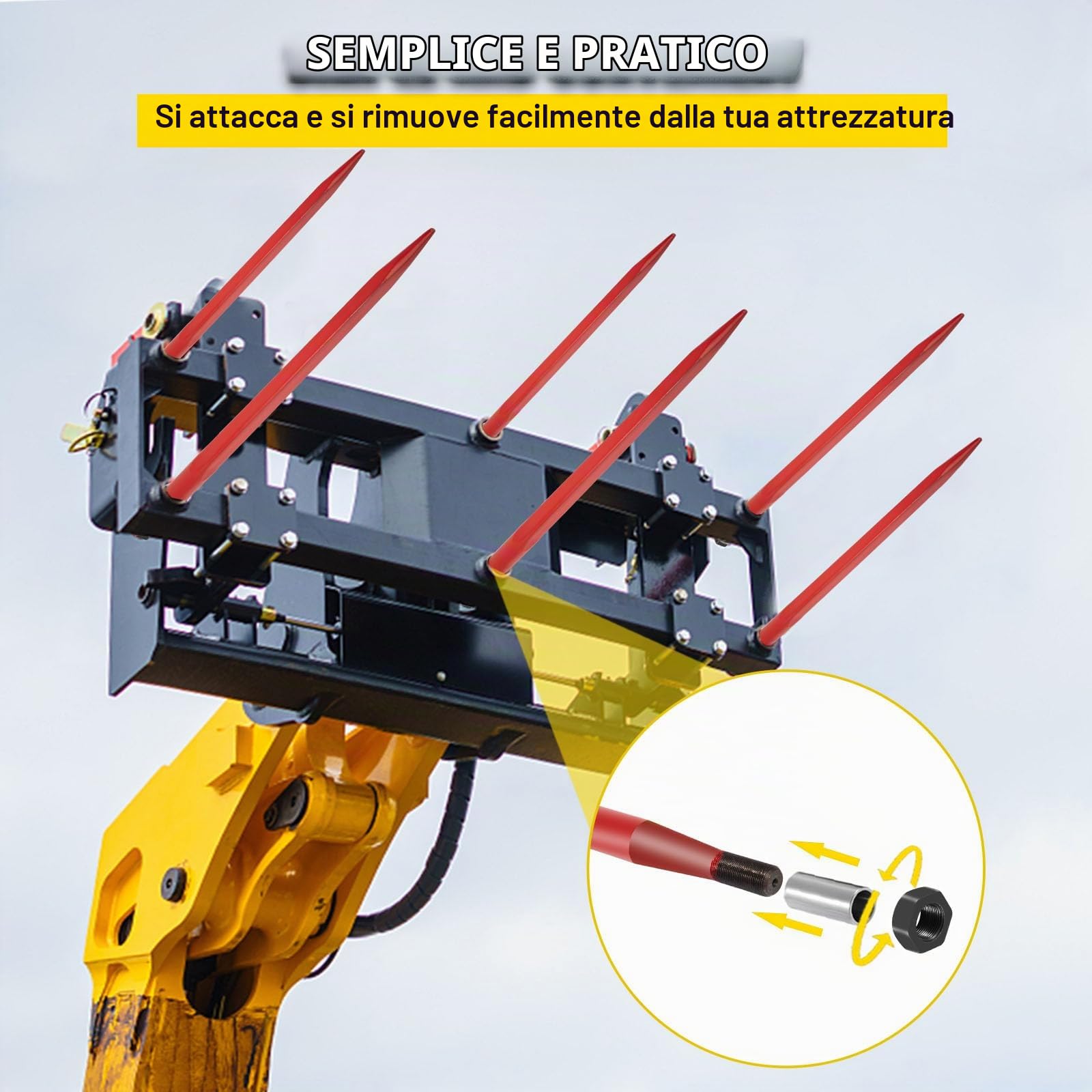 VEVOR Coppia Lancia per Fieno 39" Lancia per balle, capacità 3000 libbre, Punta per balle ad Attacco rapido Lancia Quadrata per balle di Fieno 1 3/4", forche per balle rivestite di Rosso