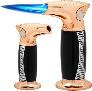 Butane Torch, One-hand Operation Kitchen Torch Lighter with Adjustable Flame for BBQ, Baking, Brulee Creme, Crafts and Soldering，Quality baked enamel workmanship (Butane Gas Not Included)