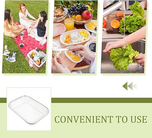 Miniatura 8 de Unomor Cesta grande de malla de acero inoxidable para fregadero de cocina, colador de 14.56 x 10.62 x 2.95 pulgadas para frutas, verduras y pasta