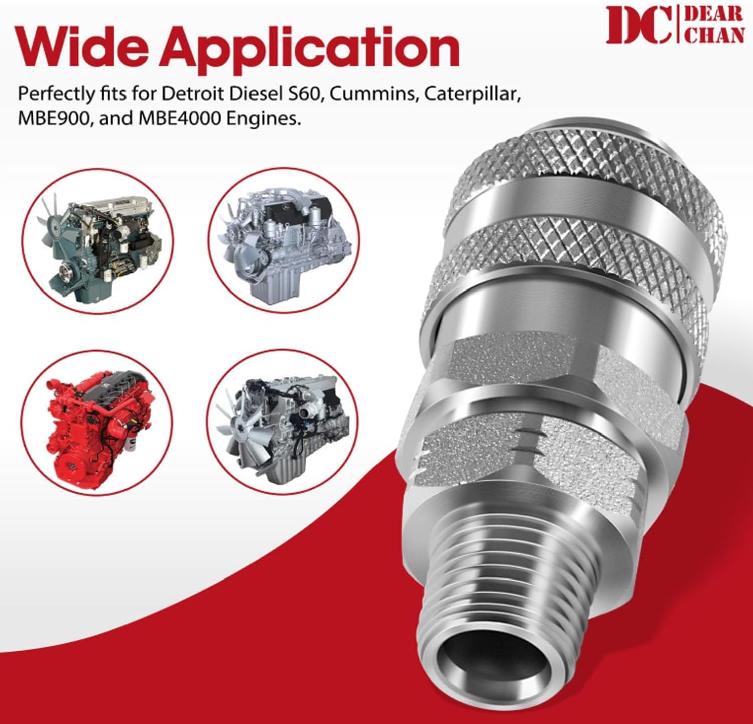 Fuel System Coupler Fitting, For Connection to 'Compu-Check' Quick Connect Fitting, Fit for Detroit Diesel S60, Cummins, Caterpillar, MBE900, and MBE4000 Engines, Replace for OTC 5869-1, J-47912-QC