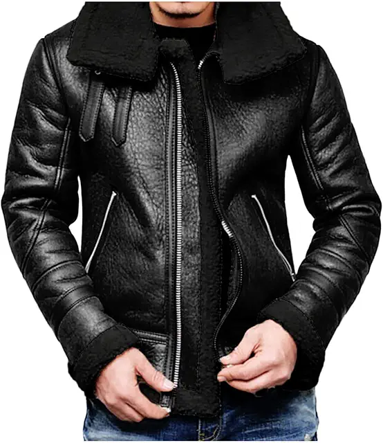 Men's Leather Winter Coat with Large Collar - Kappa Med Stor Krage