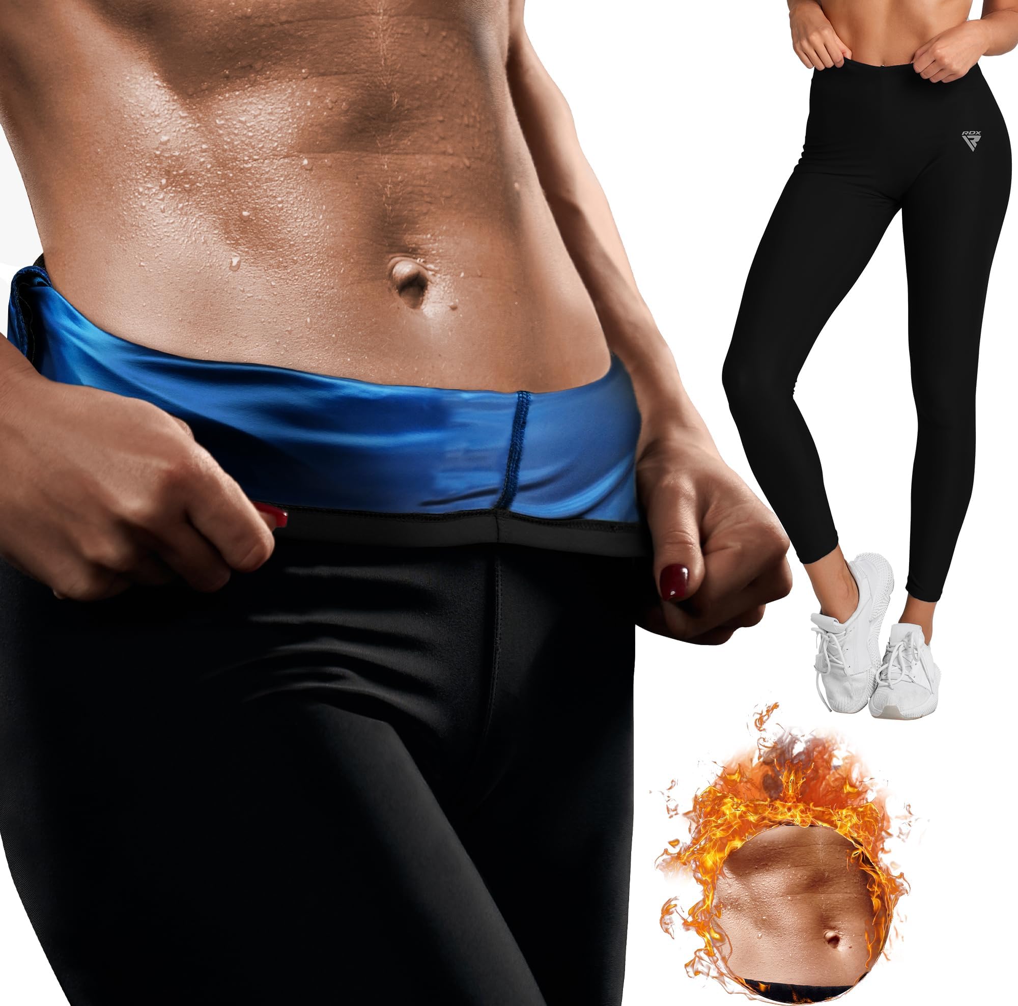 RDX Sauna Leggings for Women, REACH Compliant OEKO TEX 100 Certified, Compression Sweat Pants for Tummy Control, High Waist Adjustable Side Zipper Body Shaper, Gym Yoga Workout Fitness Running Trouser