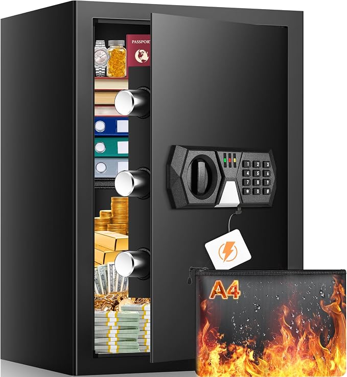 3.0 Cuft Safe Box, Home Safe with Fireproof Waterproof Bag, Anti-Theft Digital Security Document Safes with Keypad Key, Mute Mode, Alert System, Electronic Money Safe Box for Jewelry Cash Medicine