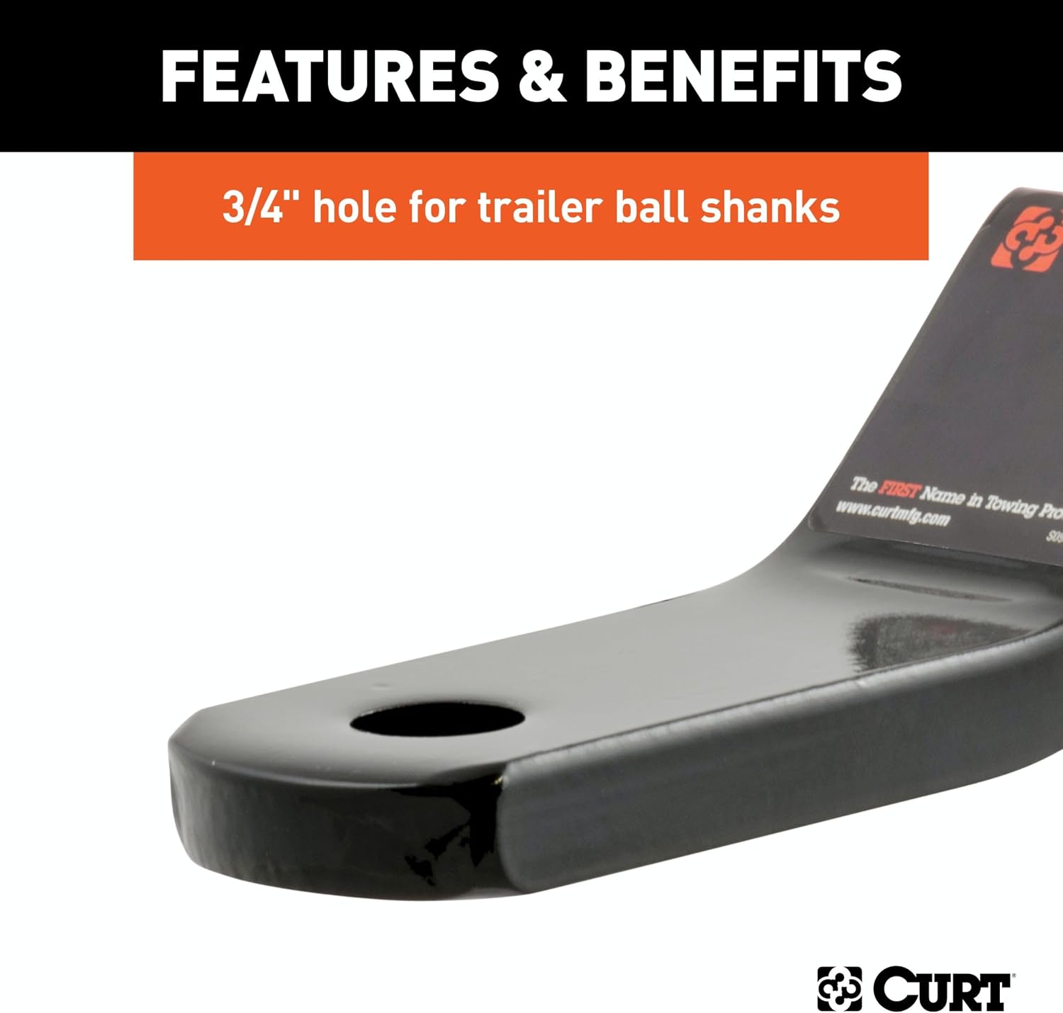 CURT 45503 Class 2 Trailer Hitch Ball Mount, Fits 1-1/4-Inch Receiver, 3,500 lbs, 3/4-Inch Hole, 1-Inch Drop, 3/8-Inch Rise