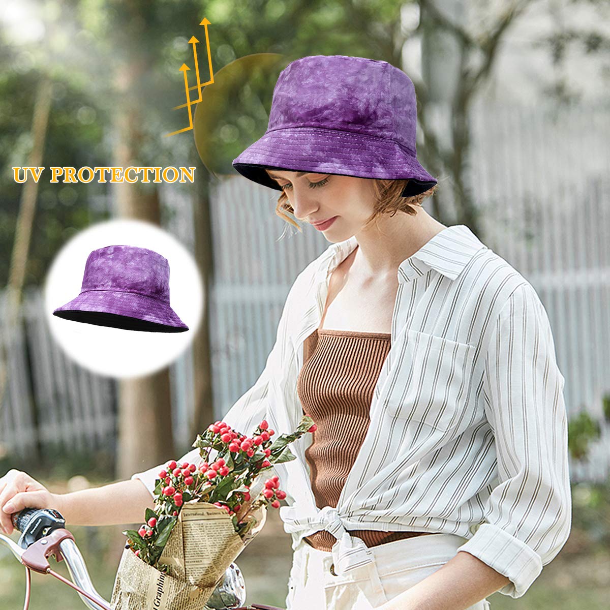 Feng Shui， Sombreros de Pescador para Mujer - Sombreros de Sol de Playa de Verano de algodón Reversible Sombrero de Pescador Plegable para Viajes Playa Senderismo Reino Unido