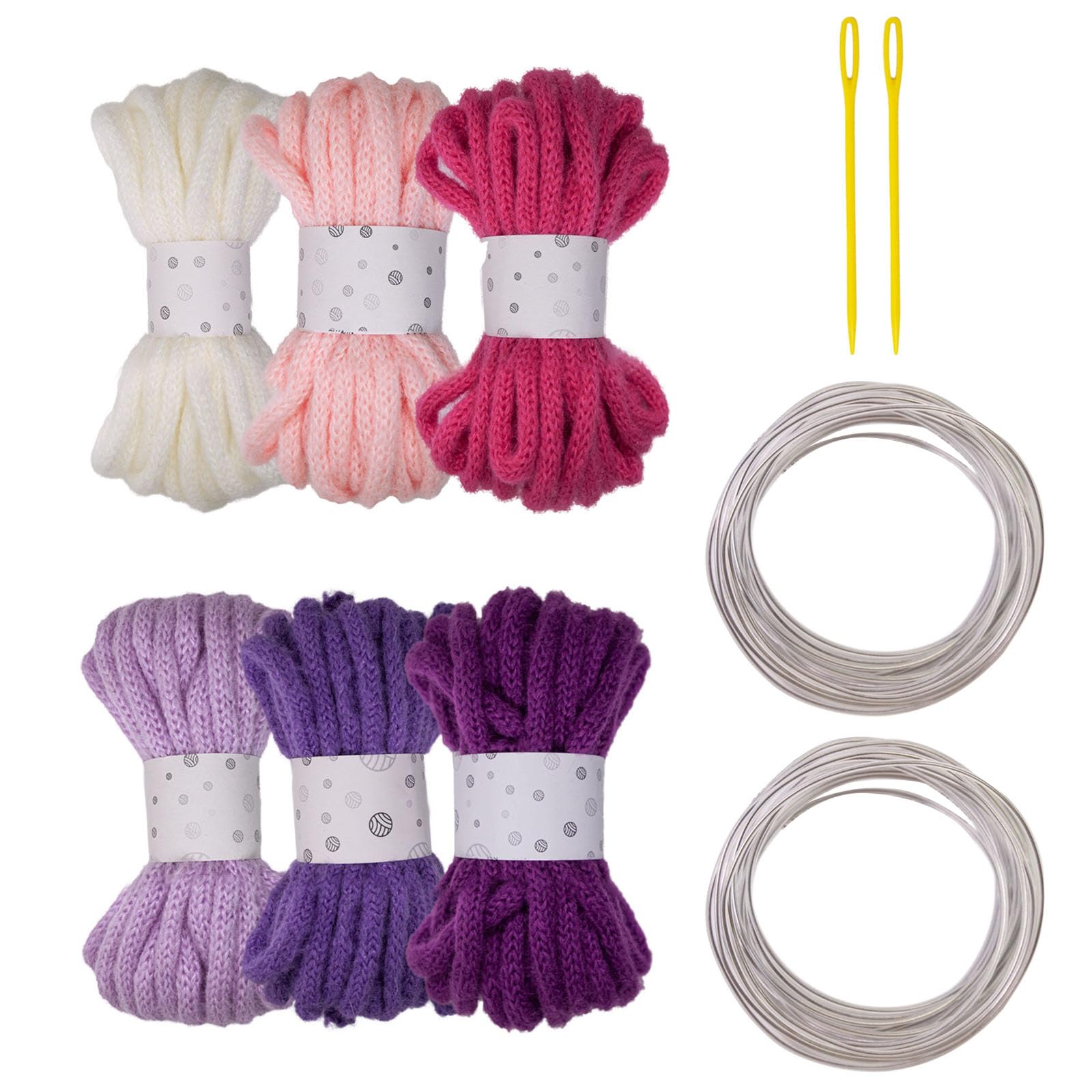 Meiliyizu 6Rolls Braided Polyester Rope 7mmX5Meters Hollow Braided Cord with Needle and Fixed Wire for Art and Decoration Yarns Skein for