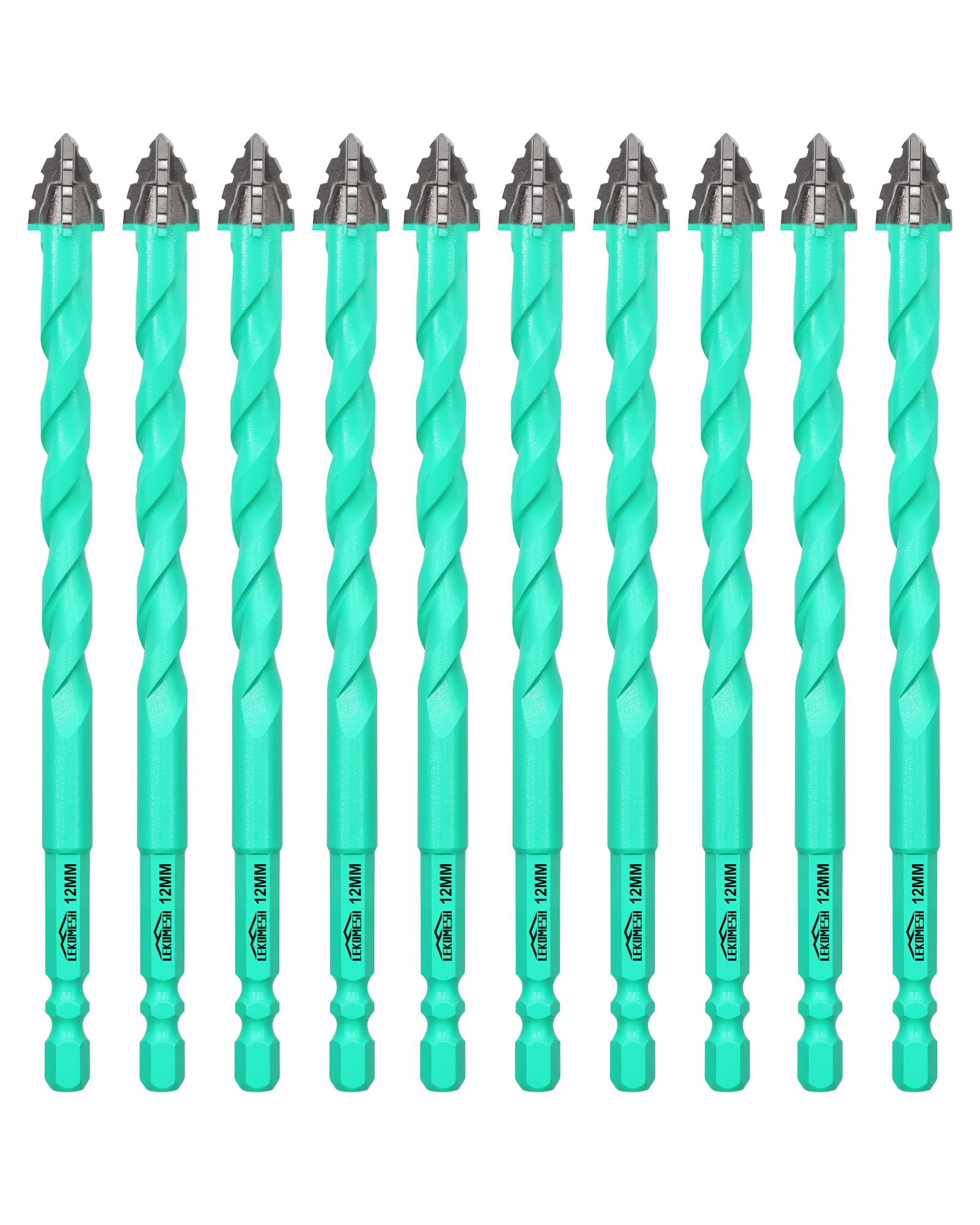 Brocas Porcelanico Juego de brocas Profesional- LEKOMESH de 10 piezas de 12 mm con eje largo brocas para hormigón, mampostería, azulejos, vidrio, mármol, madera y plástico Manejo rápido