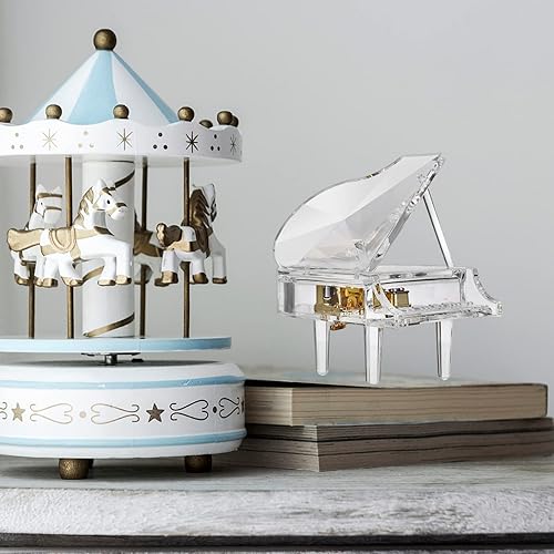 Miniatura 9 de ELLDOO Piano Music Box, Mechanical Clockwork Decorative Piano Musical Box,Transparent Acrylic Piano Ornament Romantic Gift for Girl Women (Tune: You
